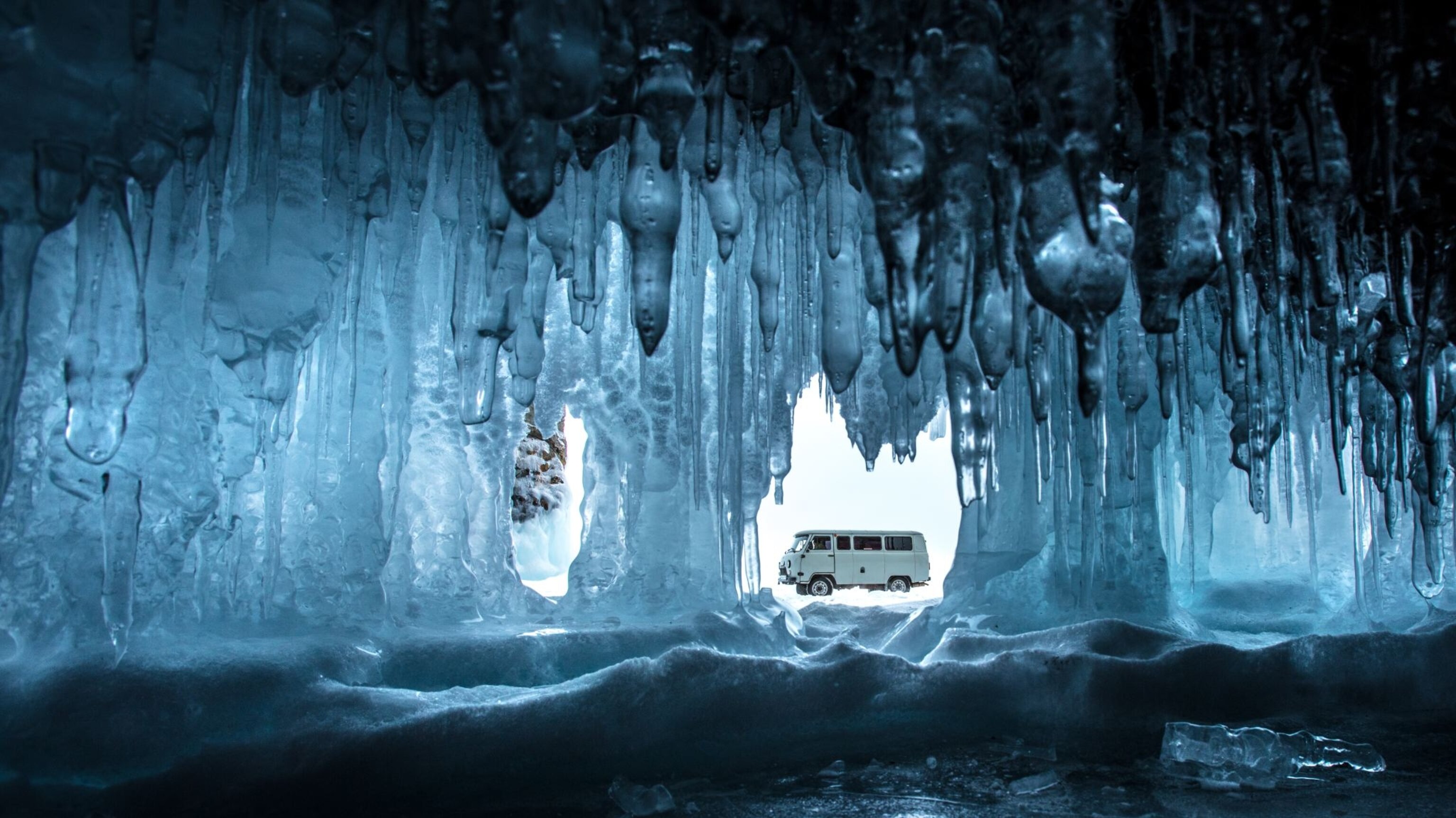 an ice cave in Lake Baikal