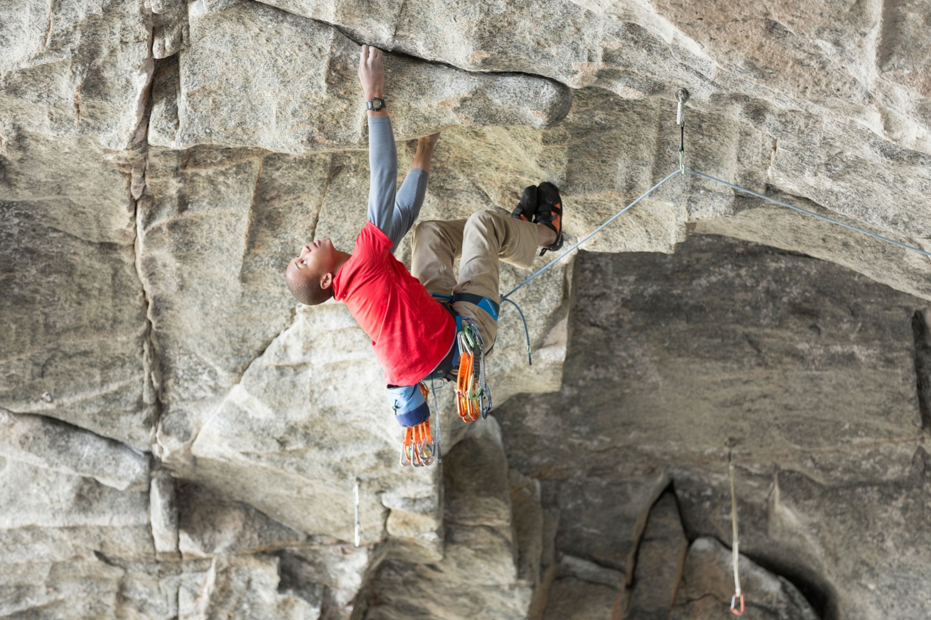 Kai Lightner climbing in the Flatanger Cave, Norway