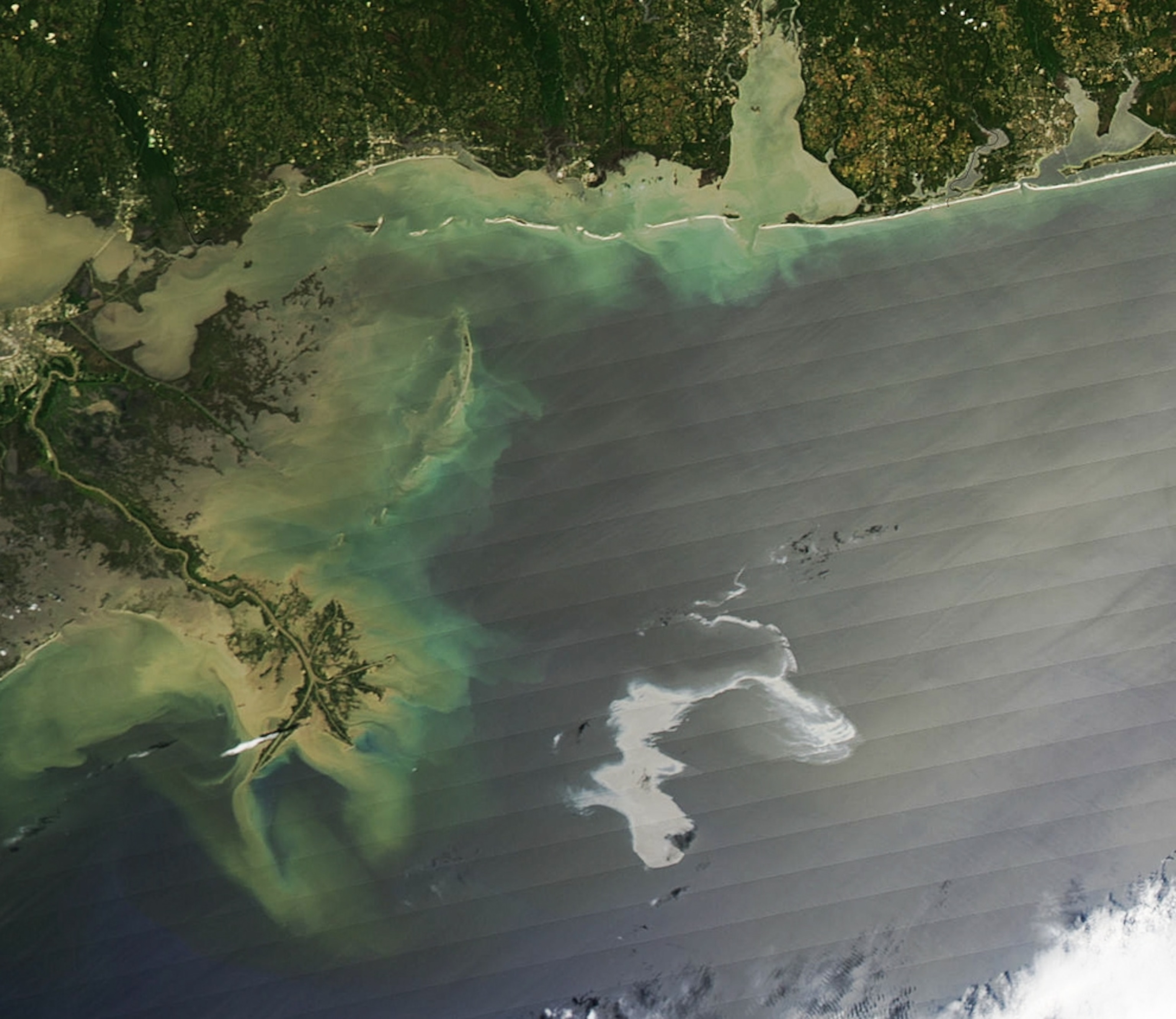 The 2010 Gulf of Mexico oil spill seen in a satellite picture from April 25.