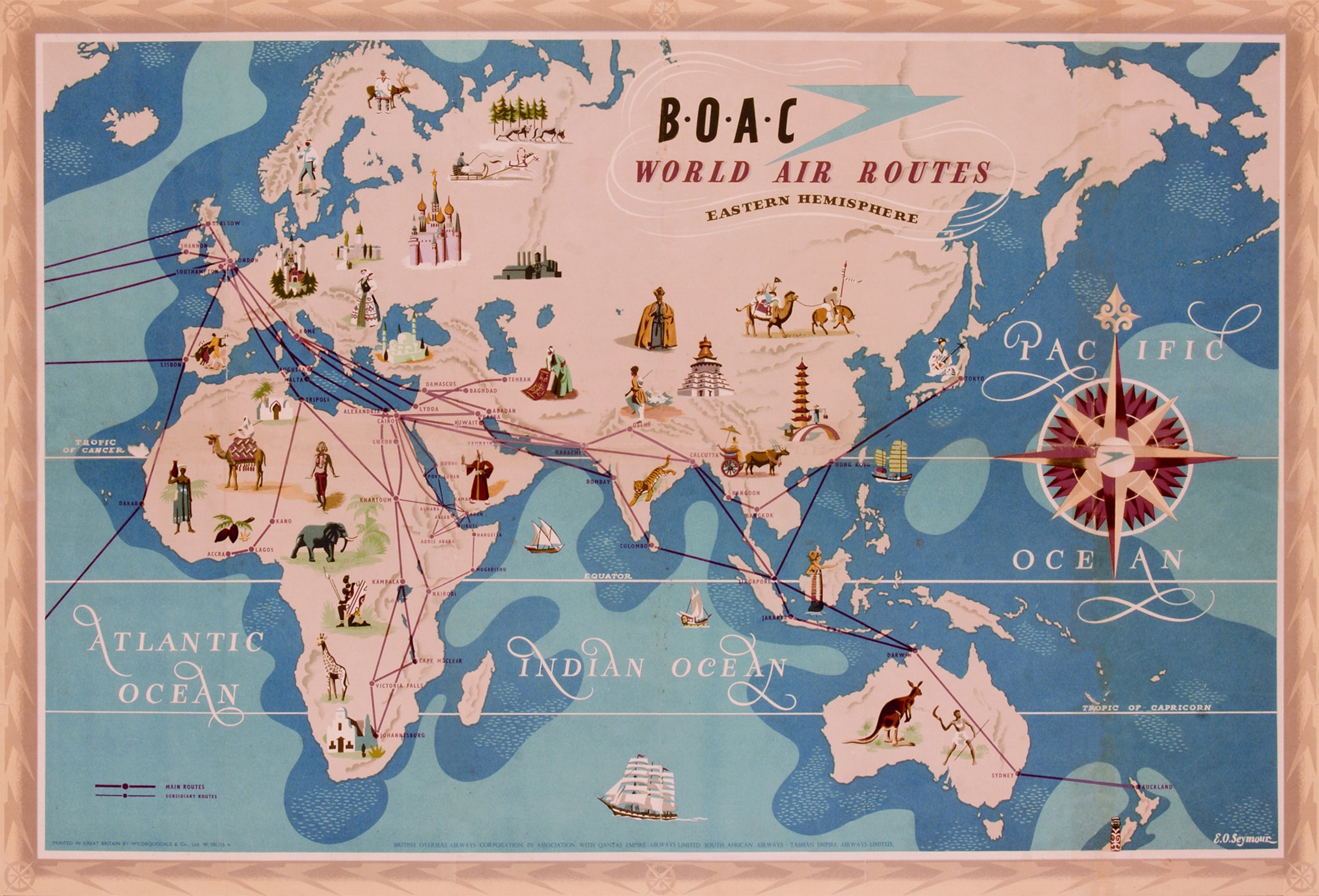 exotic destinations on BOAC map