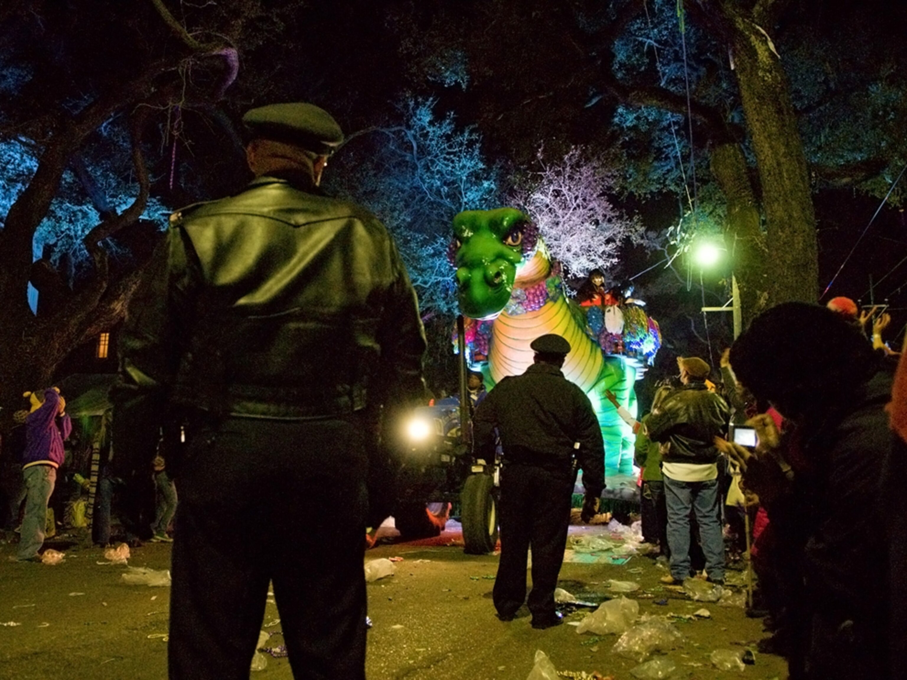 Police protect parade route, Mardi Gras, New Orleans