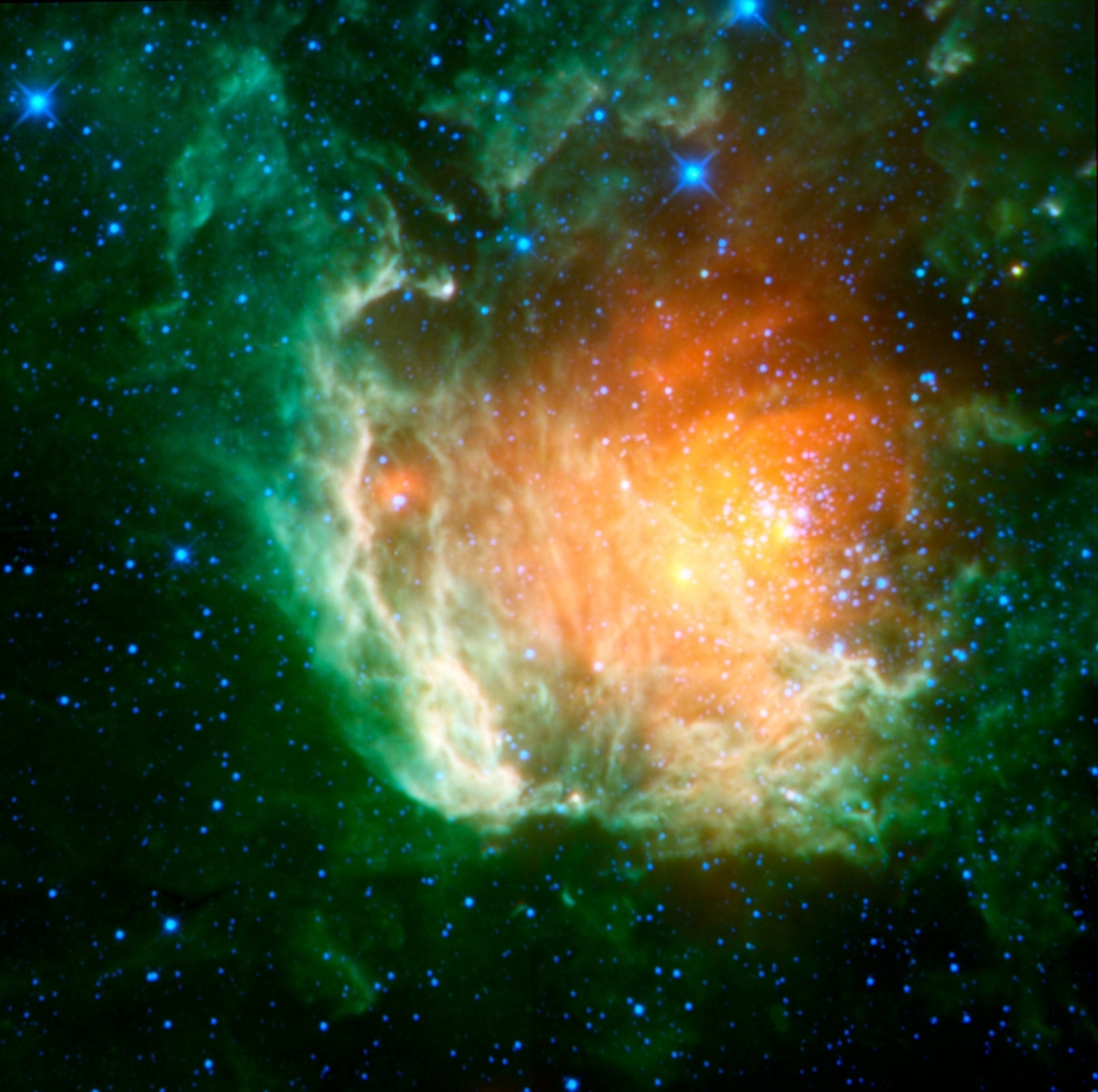 A new infrared picture shows a nebula that looks like a rosebud.