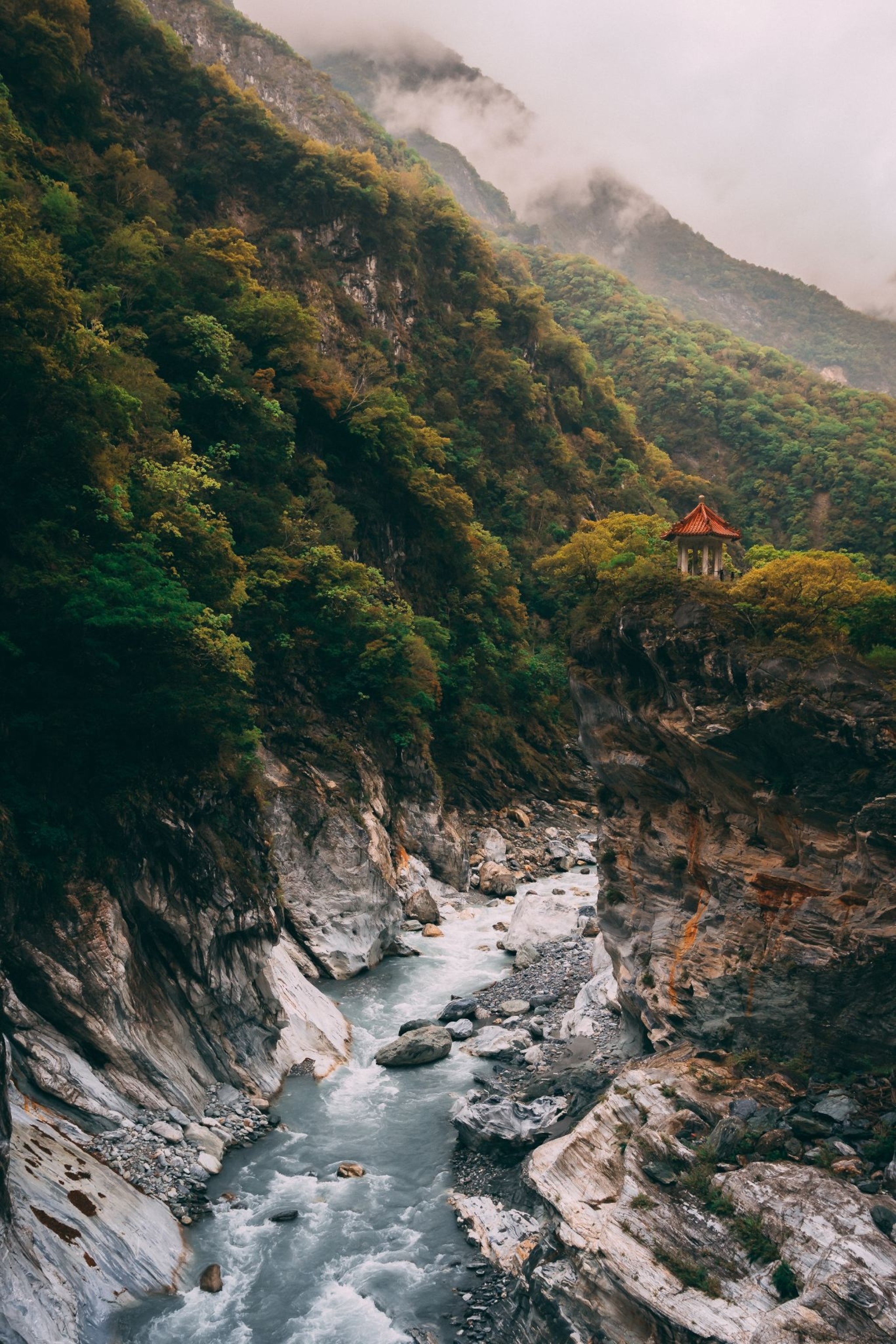 a temple on a cliff in Taroko National Park, Taiwan