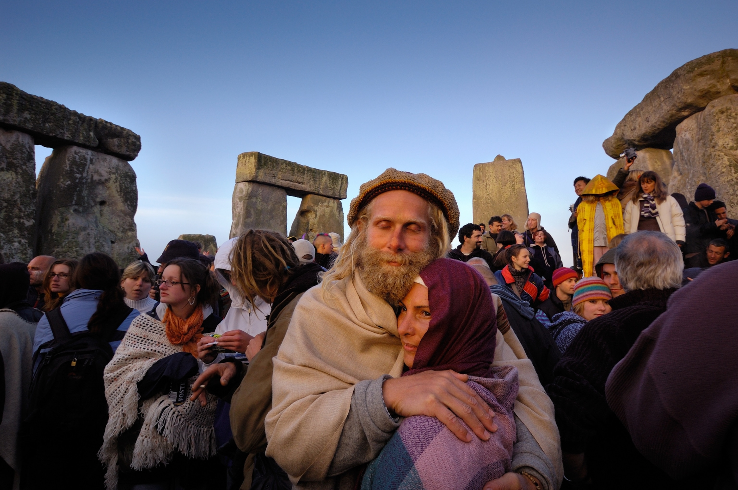 Revelers at a Celtic summer solstice celebration at Stonehenge.
