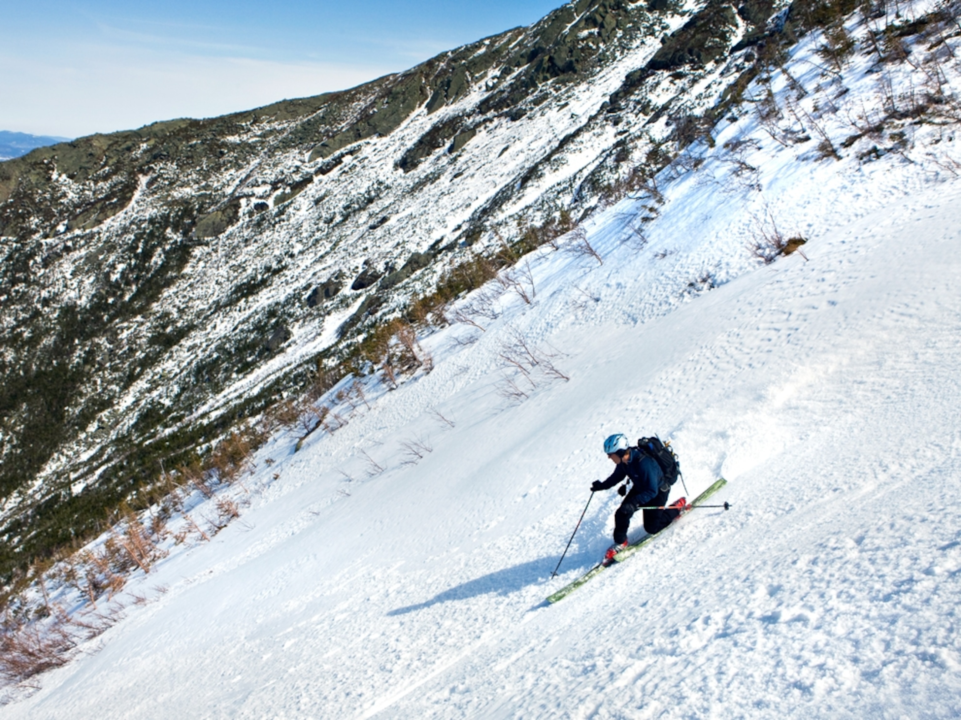 a telemark skier in New Hampshire's White Mountains