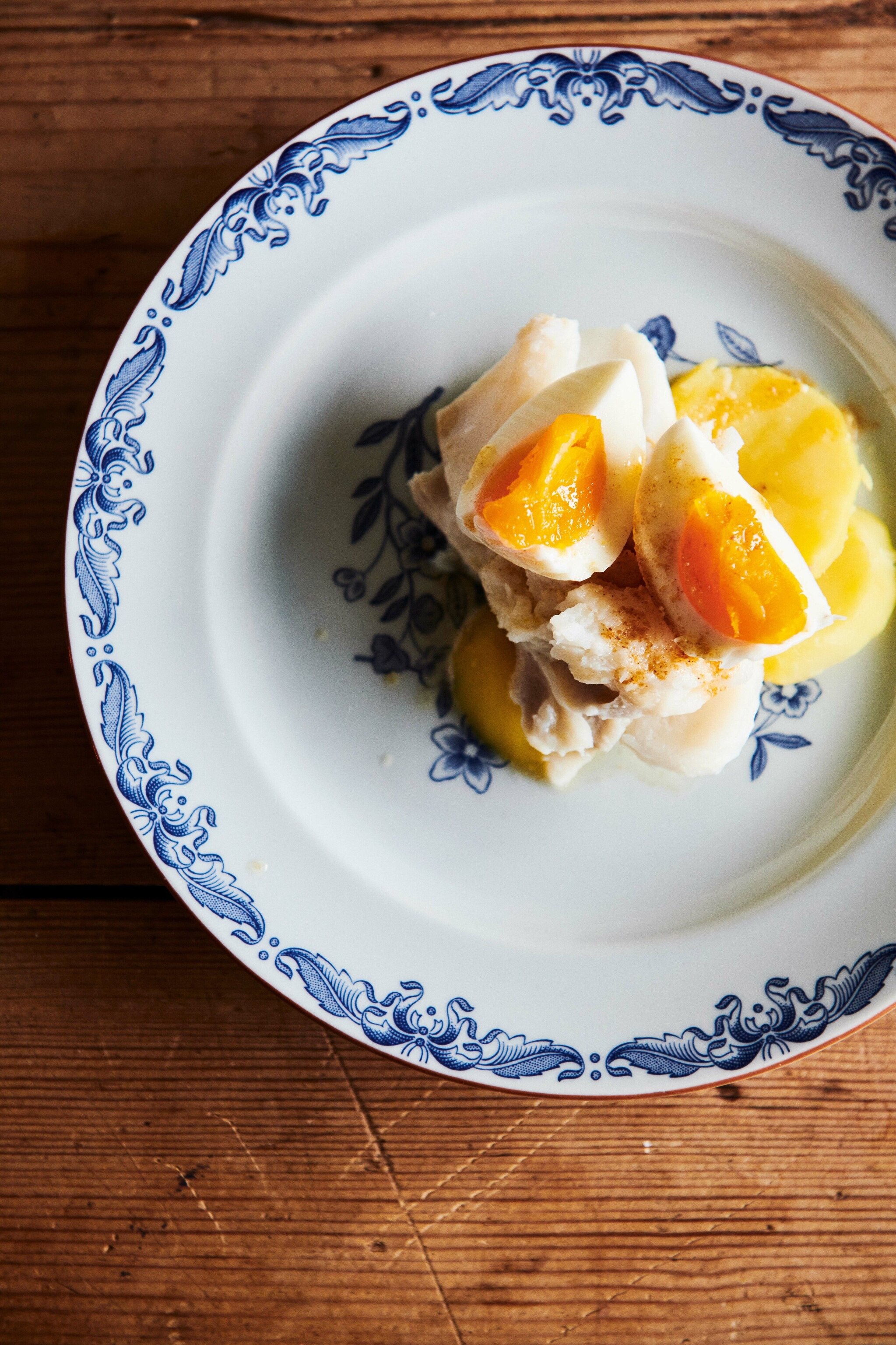 Salt cod with potatoes, egg and brown butter.