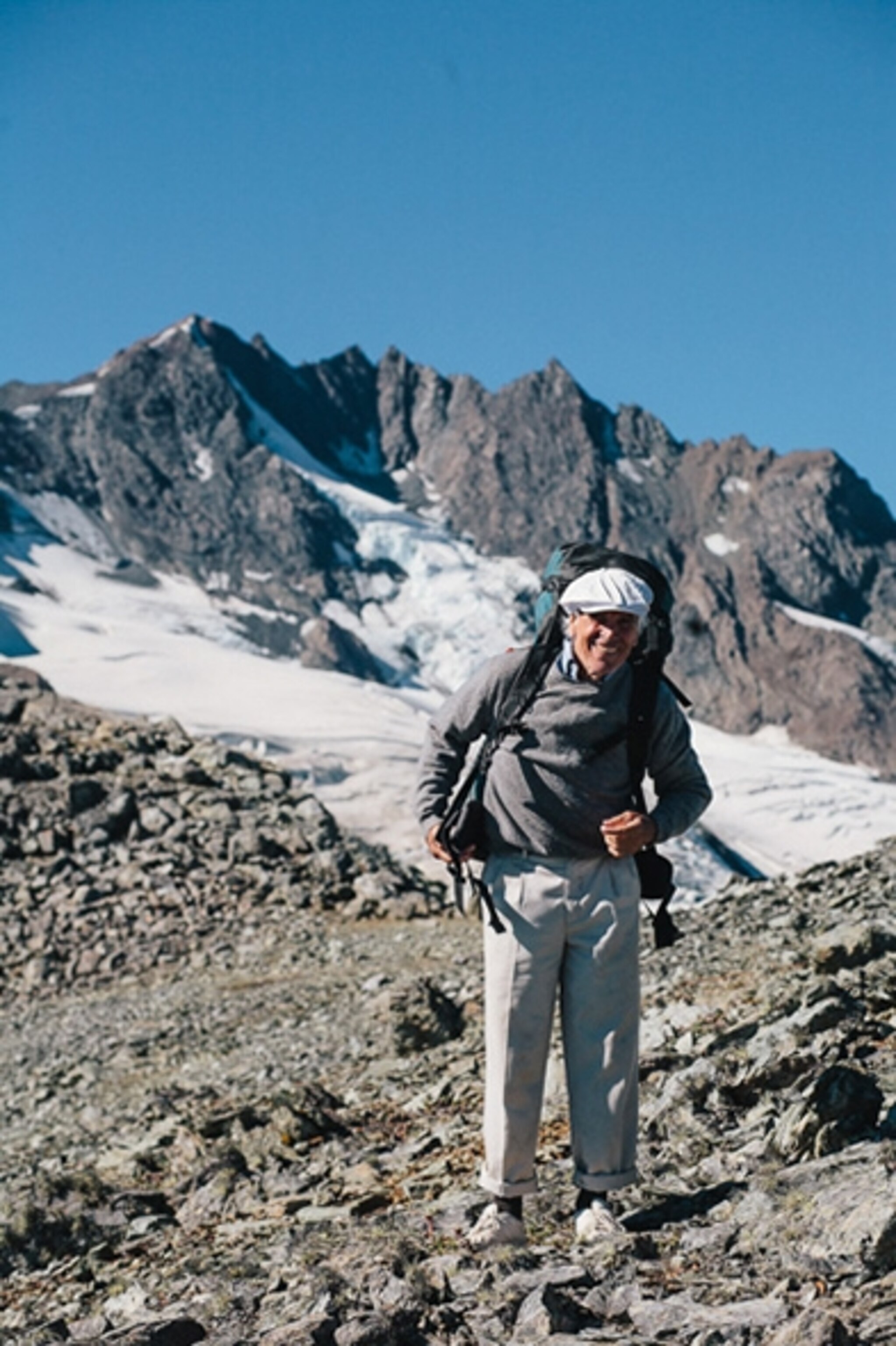 Doug Tompkins in front of Cerro Kristina, which he named after his wife