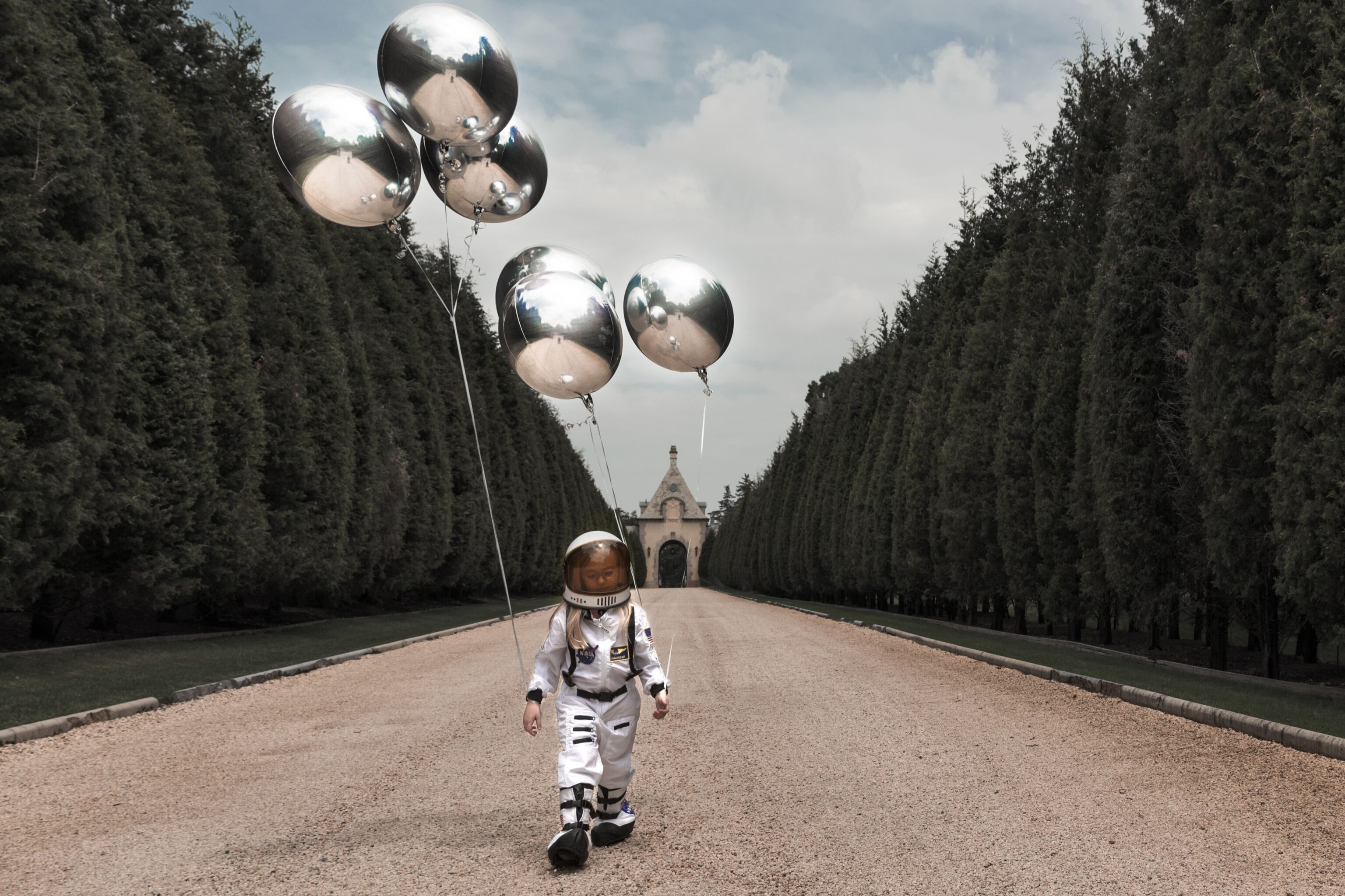 astronaut, space, balloons, portrait,