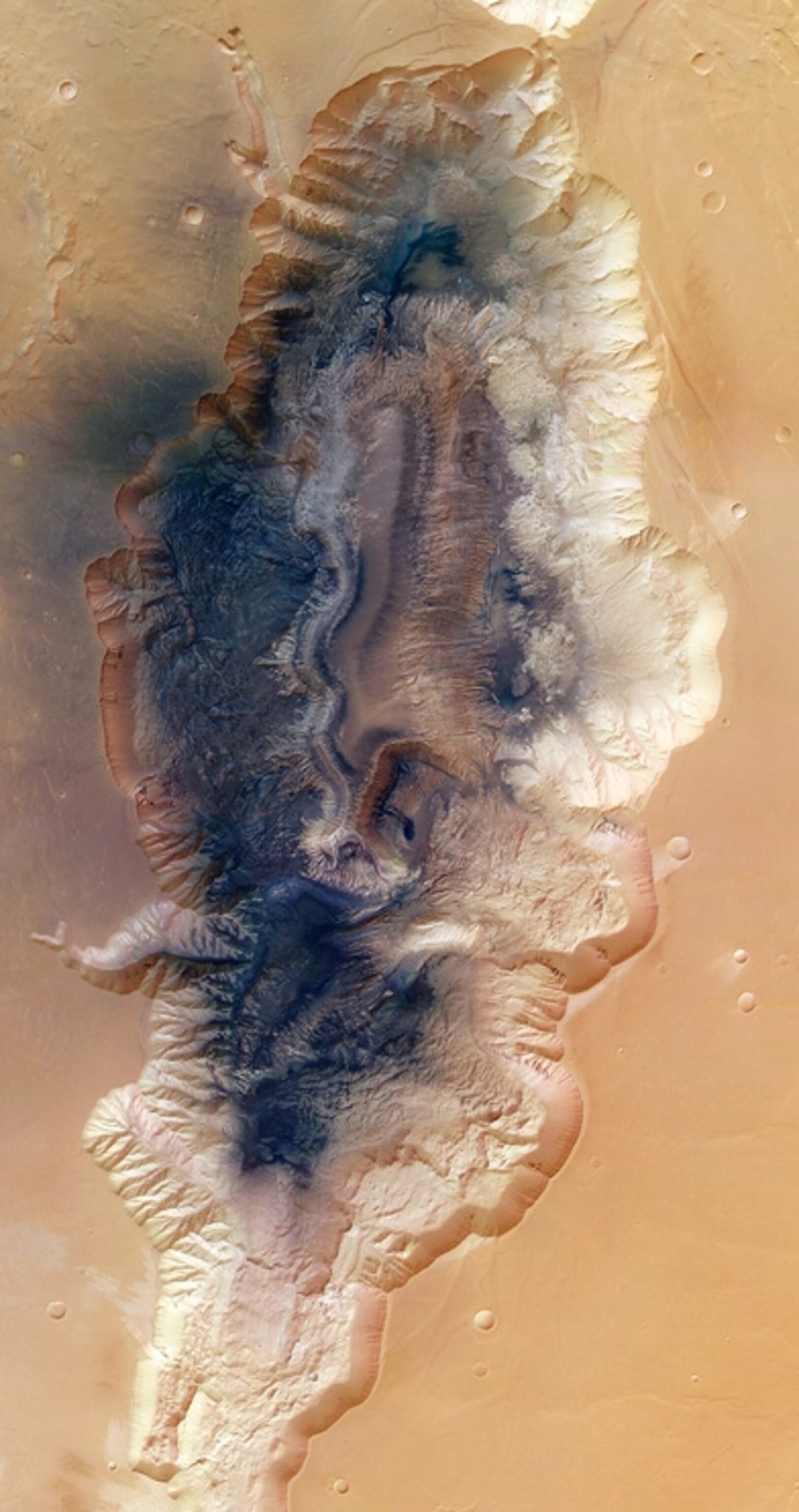 Orbital image of Hebes Chasma canyon on the surface of Mars