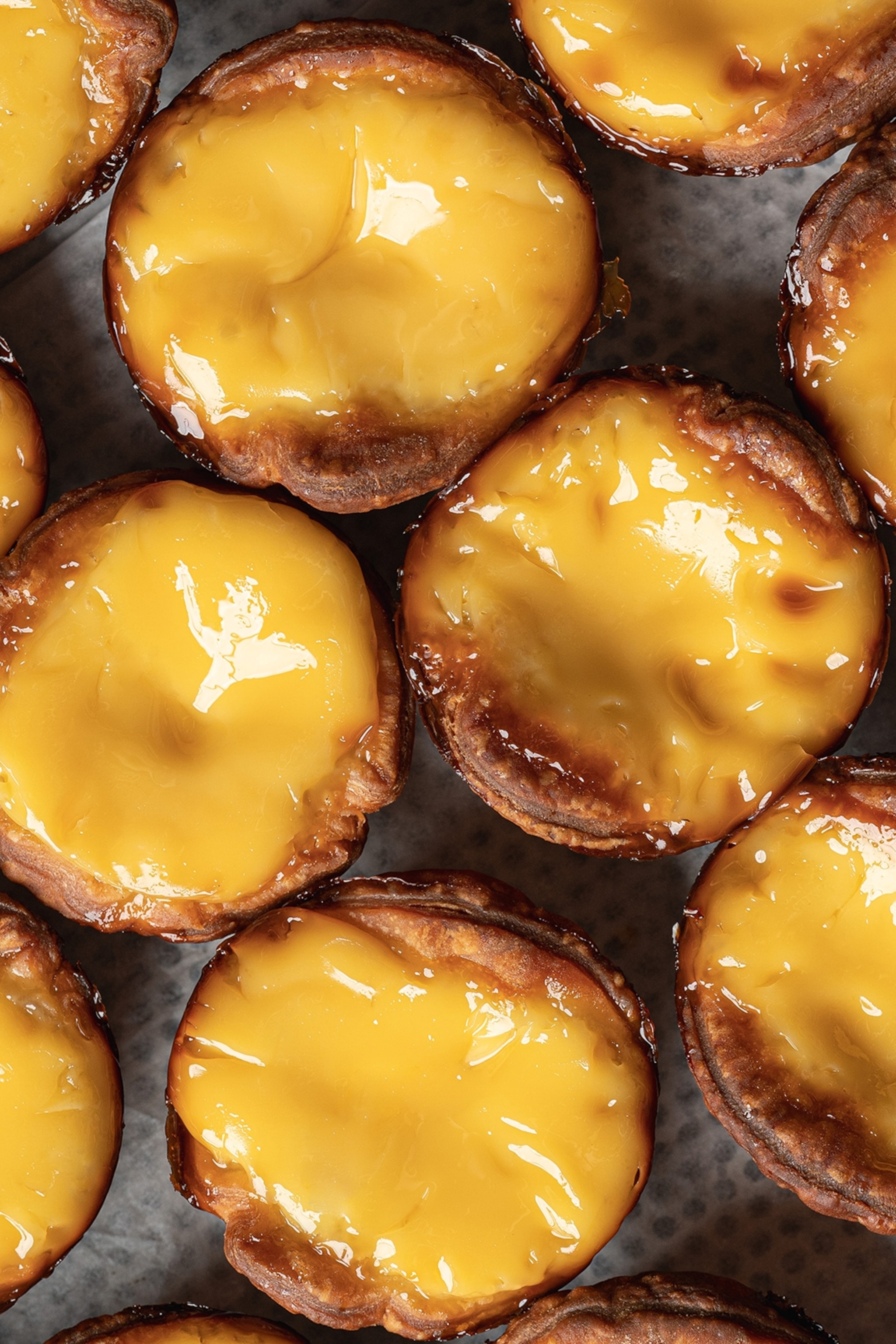 A close-up of pastel de natas.