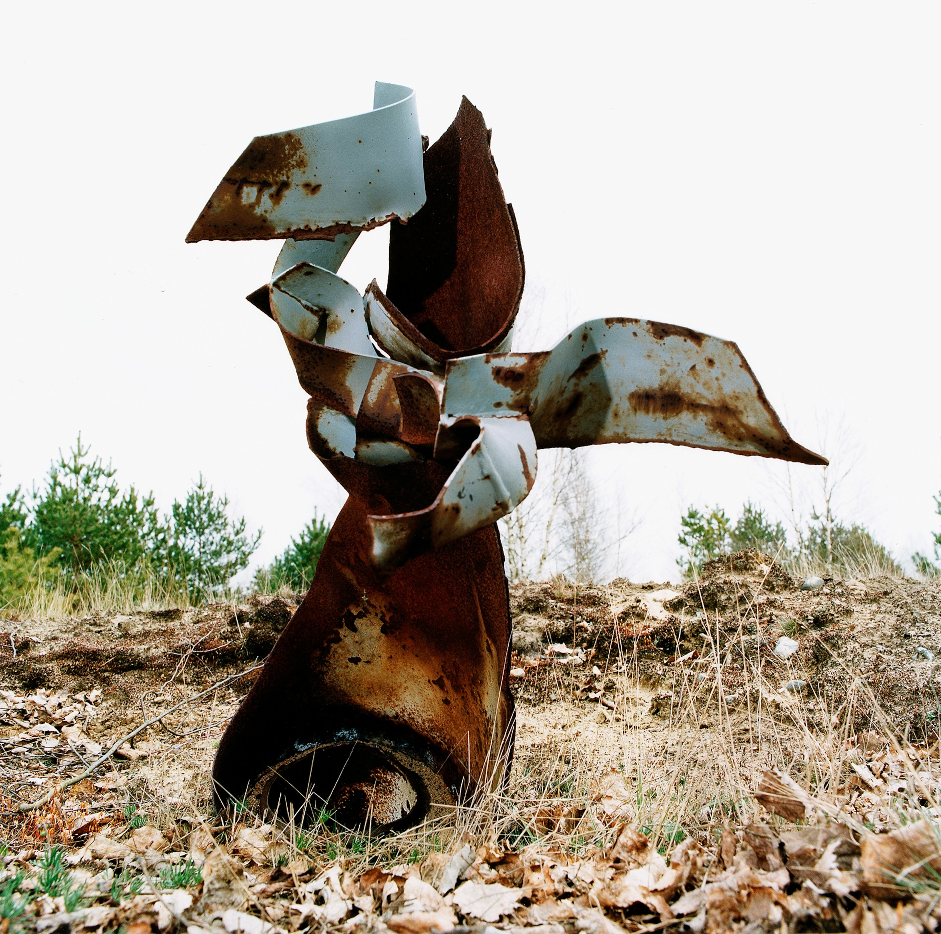 the remains of a rusting Russian bomb at a 'Bombenabwurfplatz', a former Soviet air force testing ground for explosives.