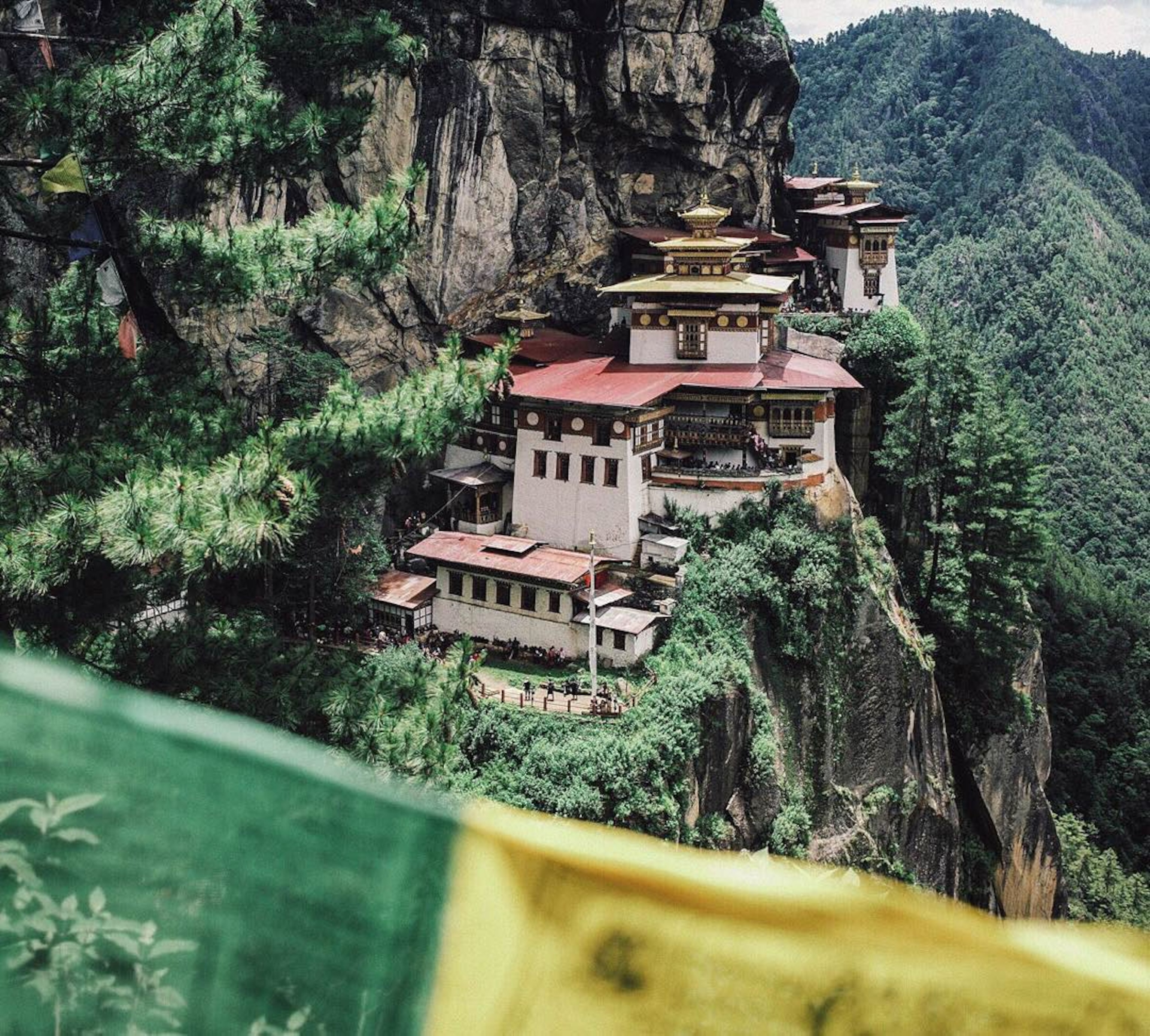 a monastery on the cliffside of Bhutan