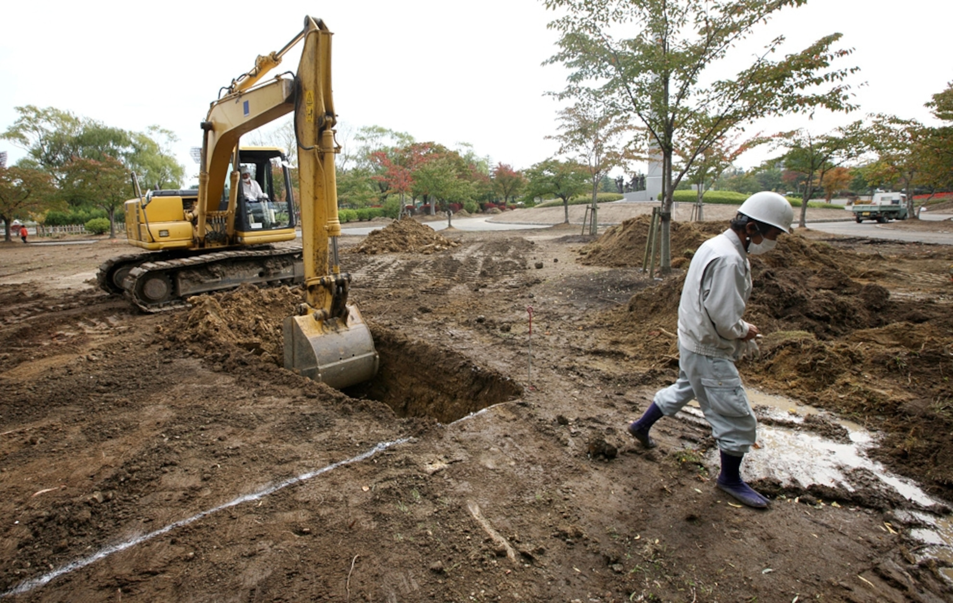 Excavation of contaminated soil near Fukushima