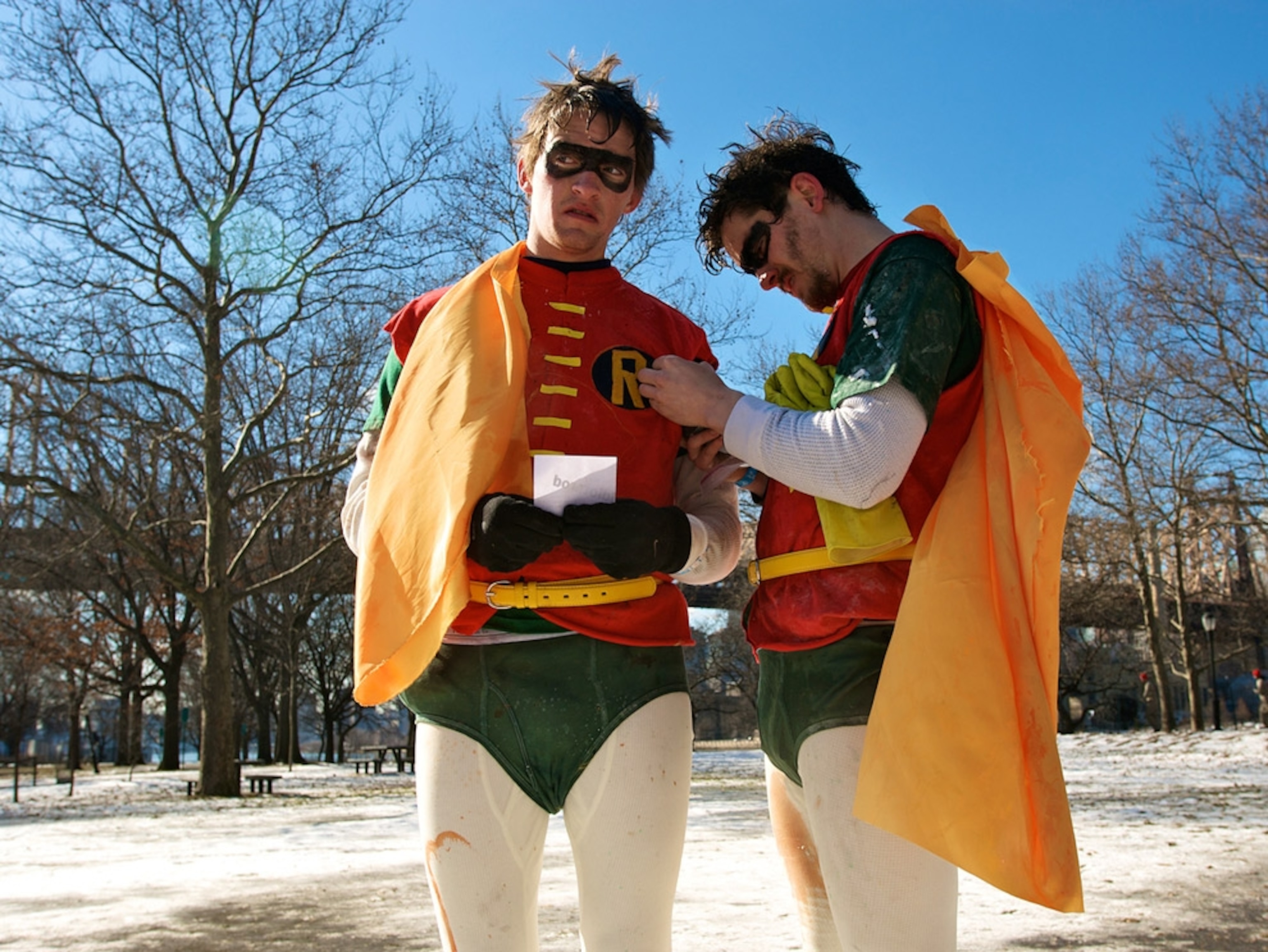 Two men dressed as Robin