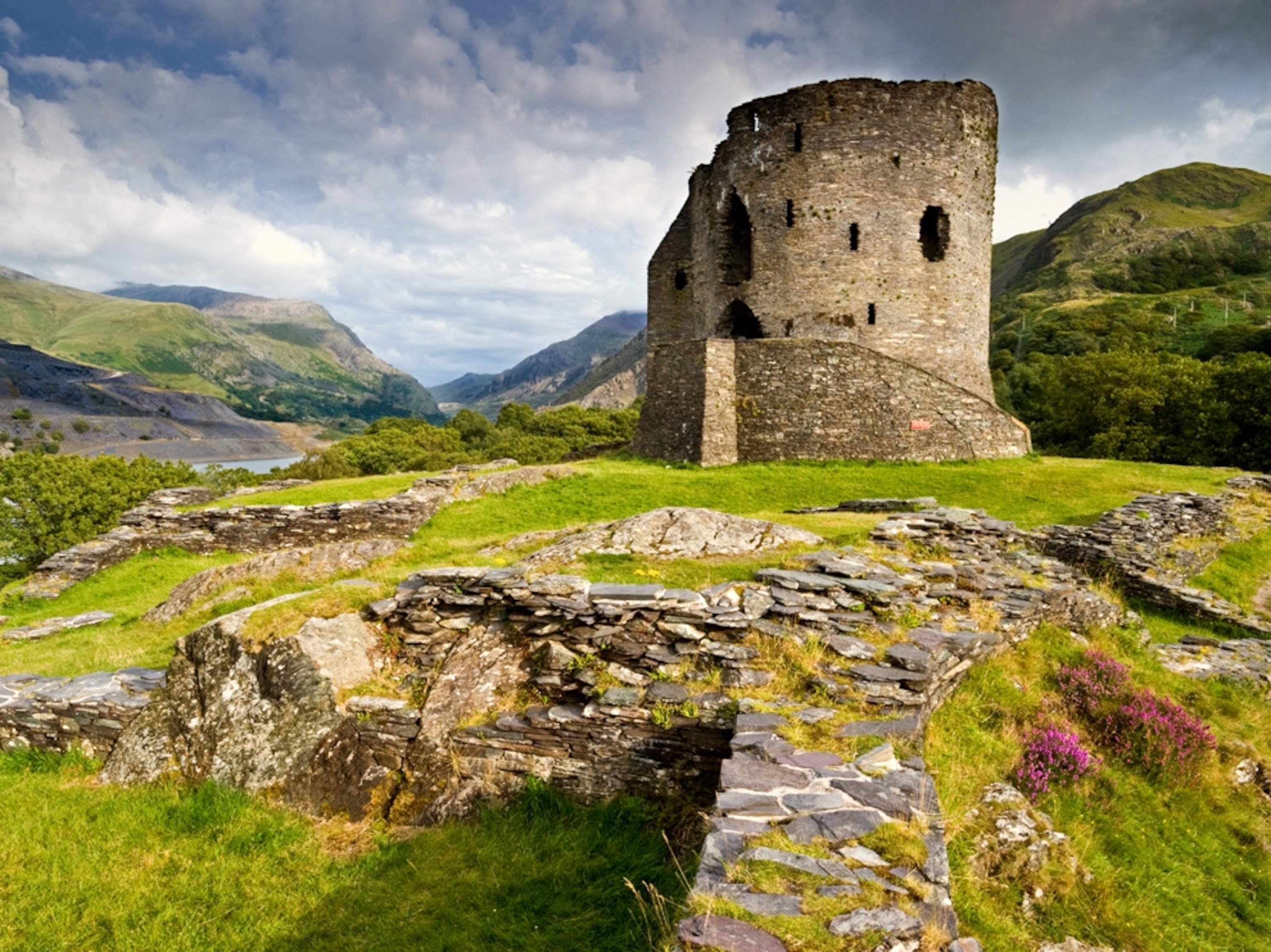 Ruins of a castle on grassy field