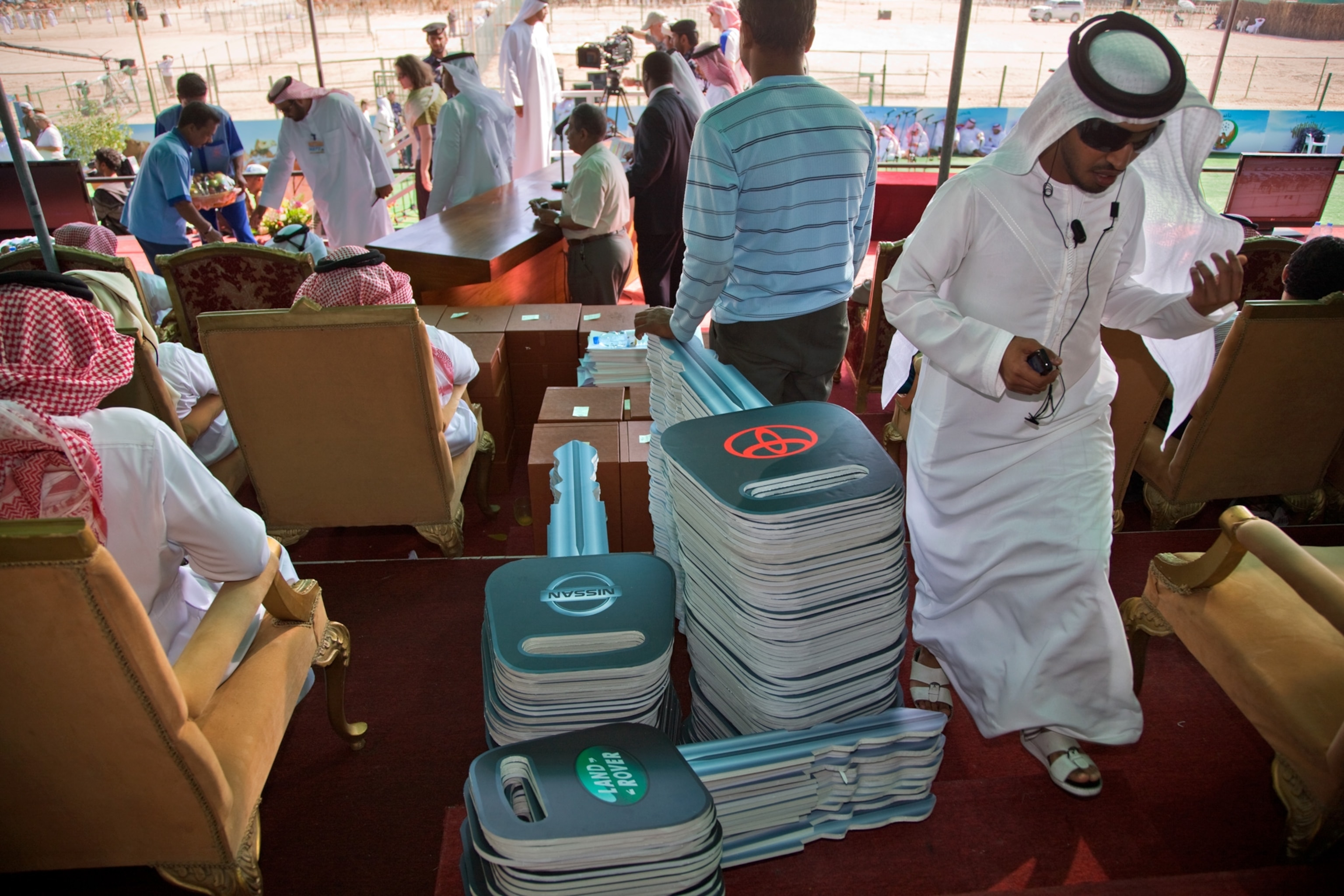 foam keys representing vehicles awarded to winners of the most beautiful camels
