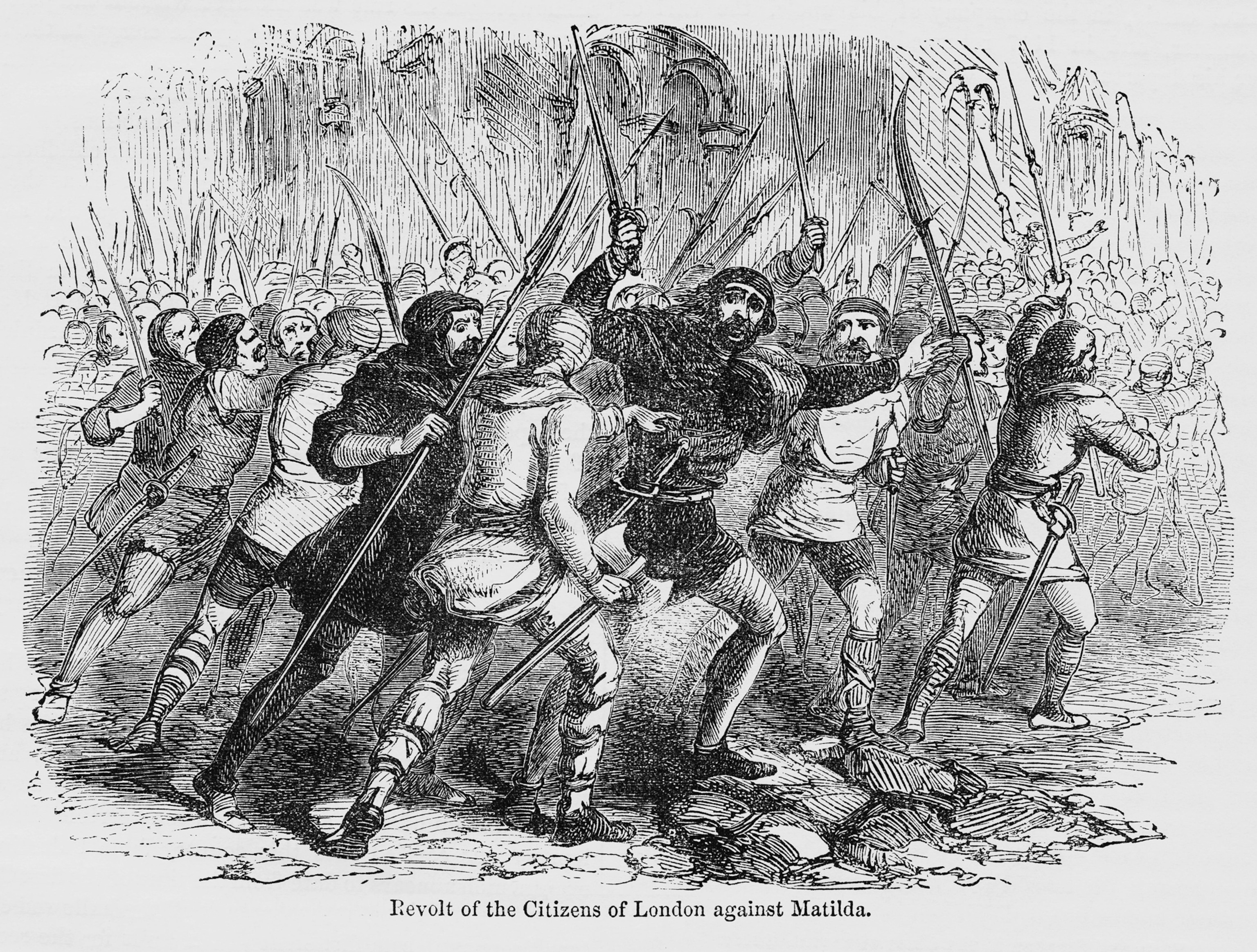Revolt of the Citizens of London against Matilda, Illustration from John Cassell's Illustrated History of England, Vol. I from the earliest period to the reign of Edward the Fourth, Cassell, Petter and Galpin, 1857