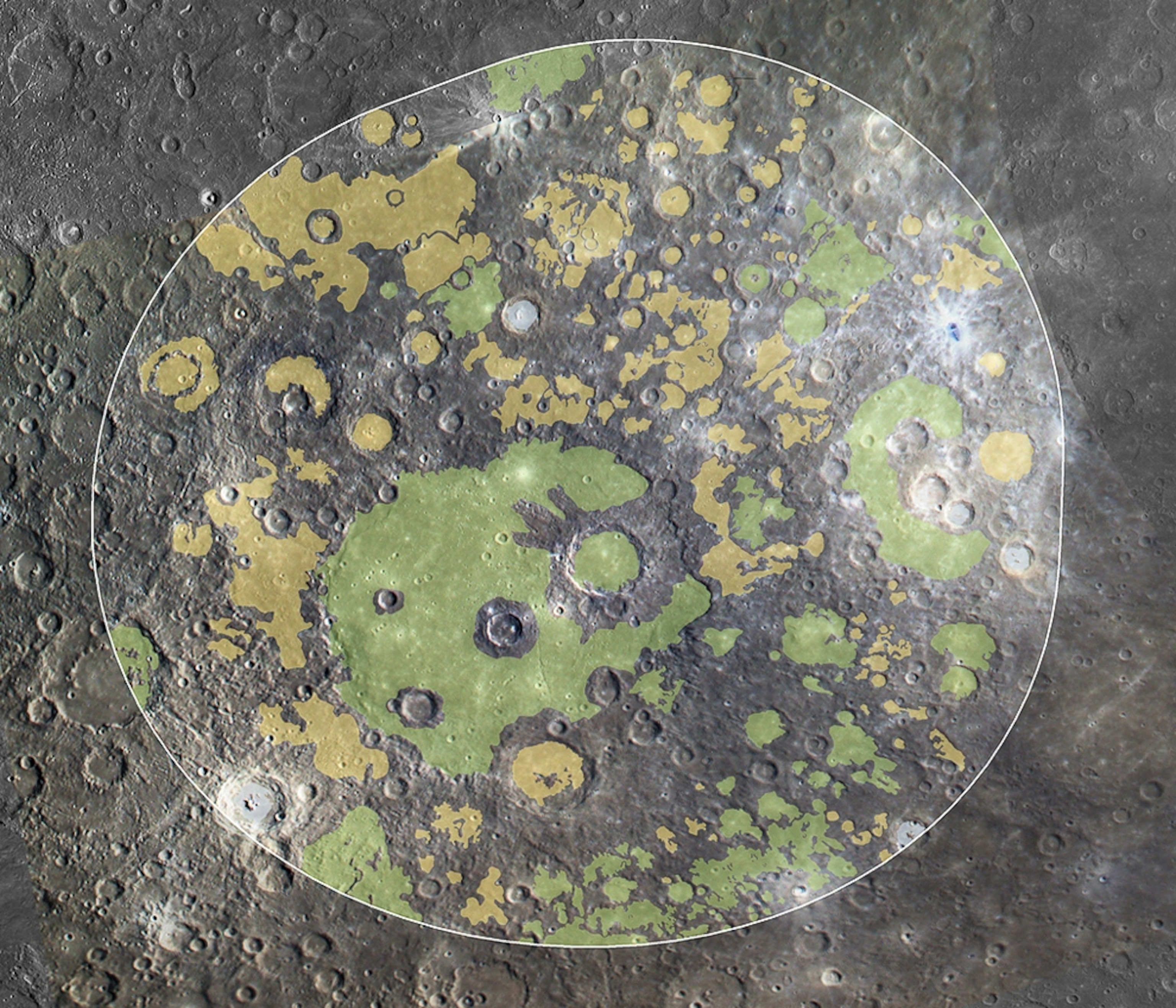 Mercury picture: Color map of volcanic plains around Beethoven crater