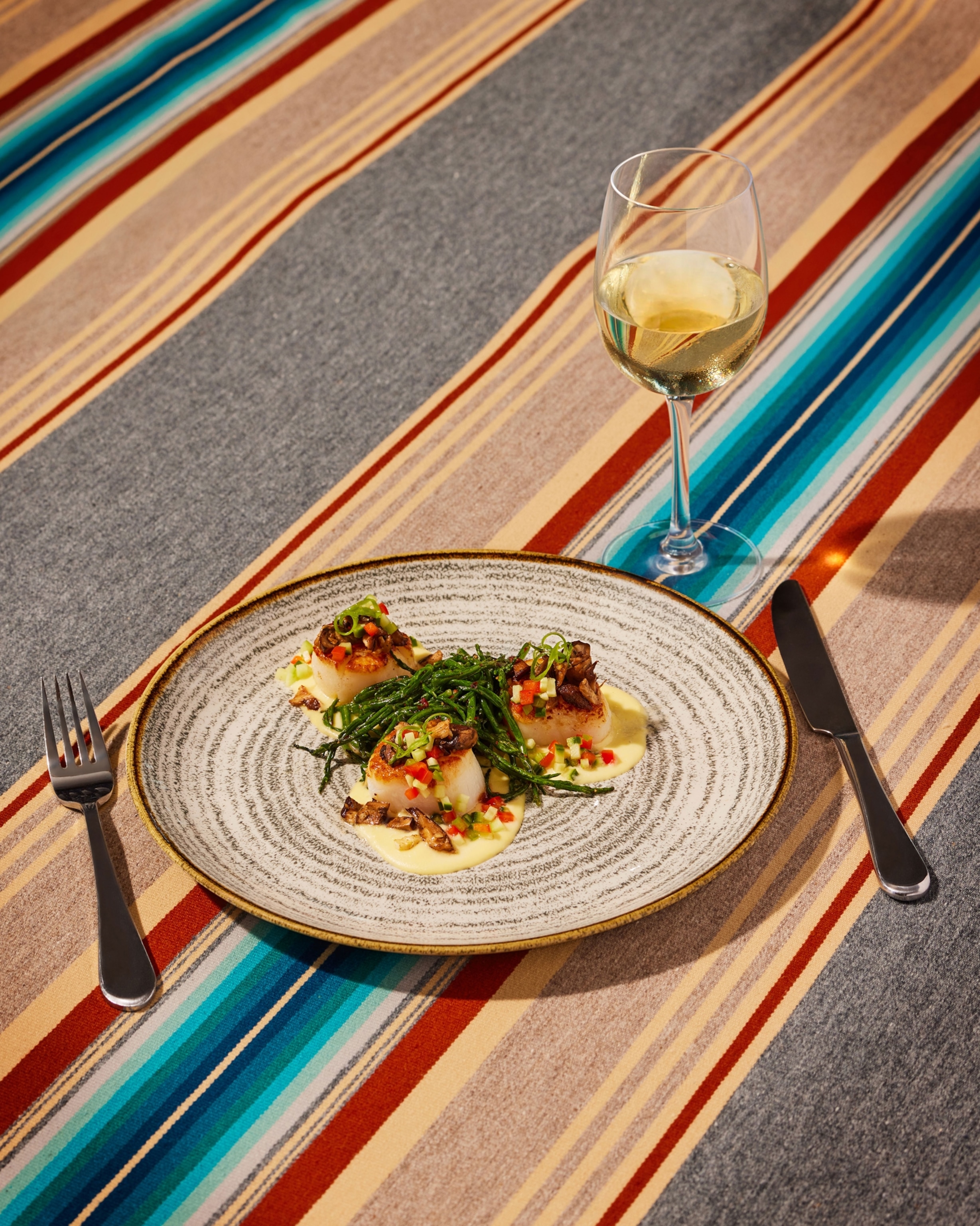 Scallops on a pattern tablecloth