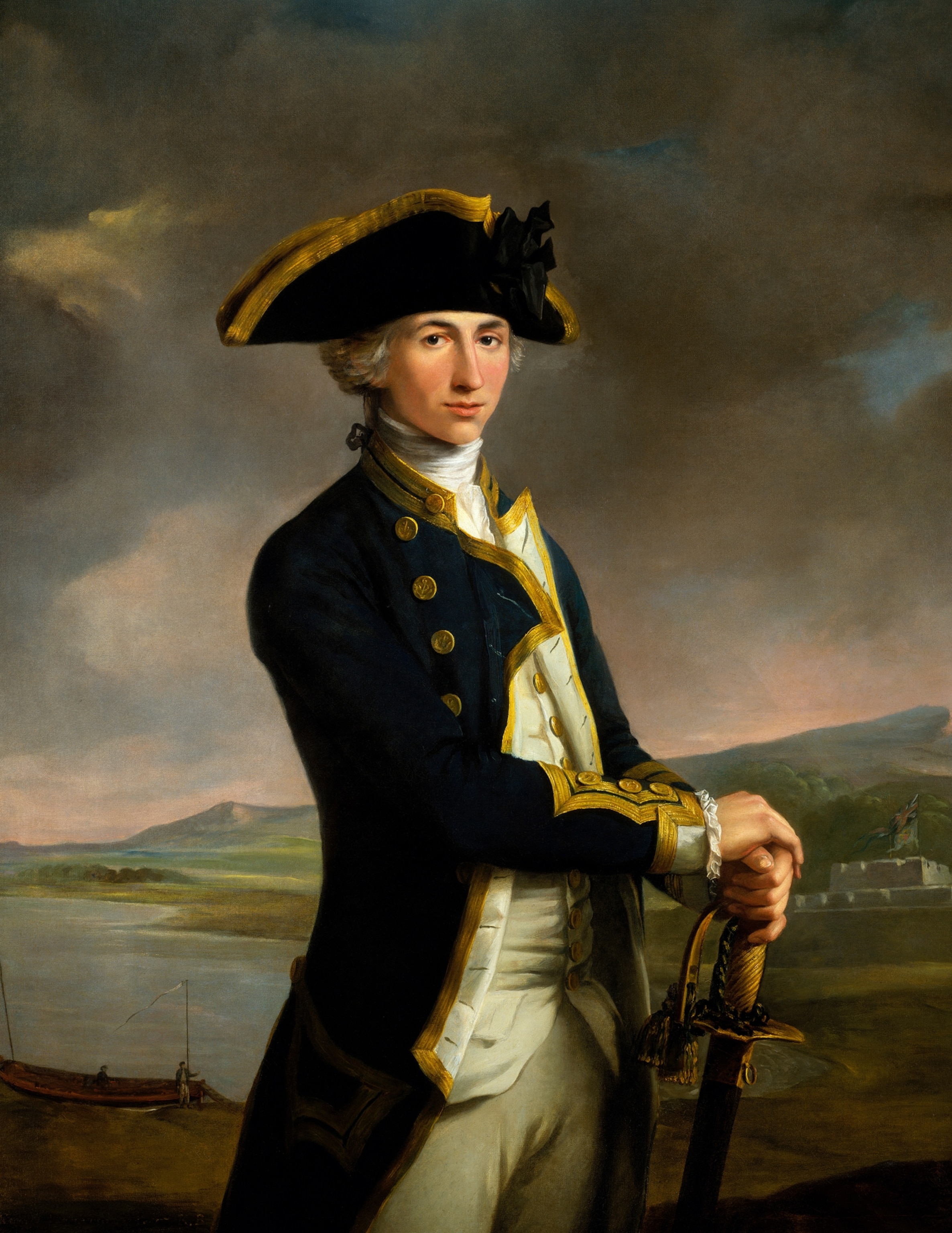 A painting of a man standing for a portrait