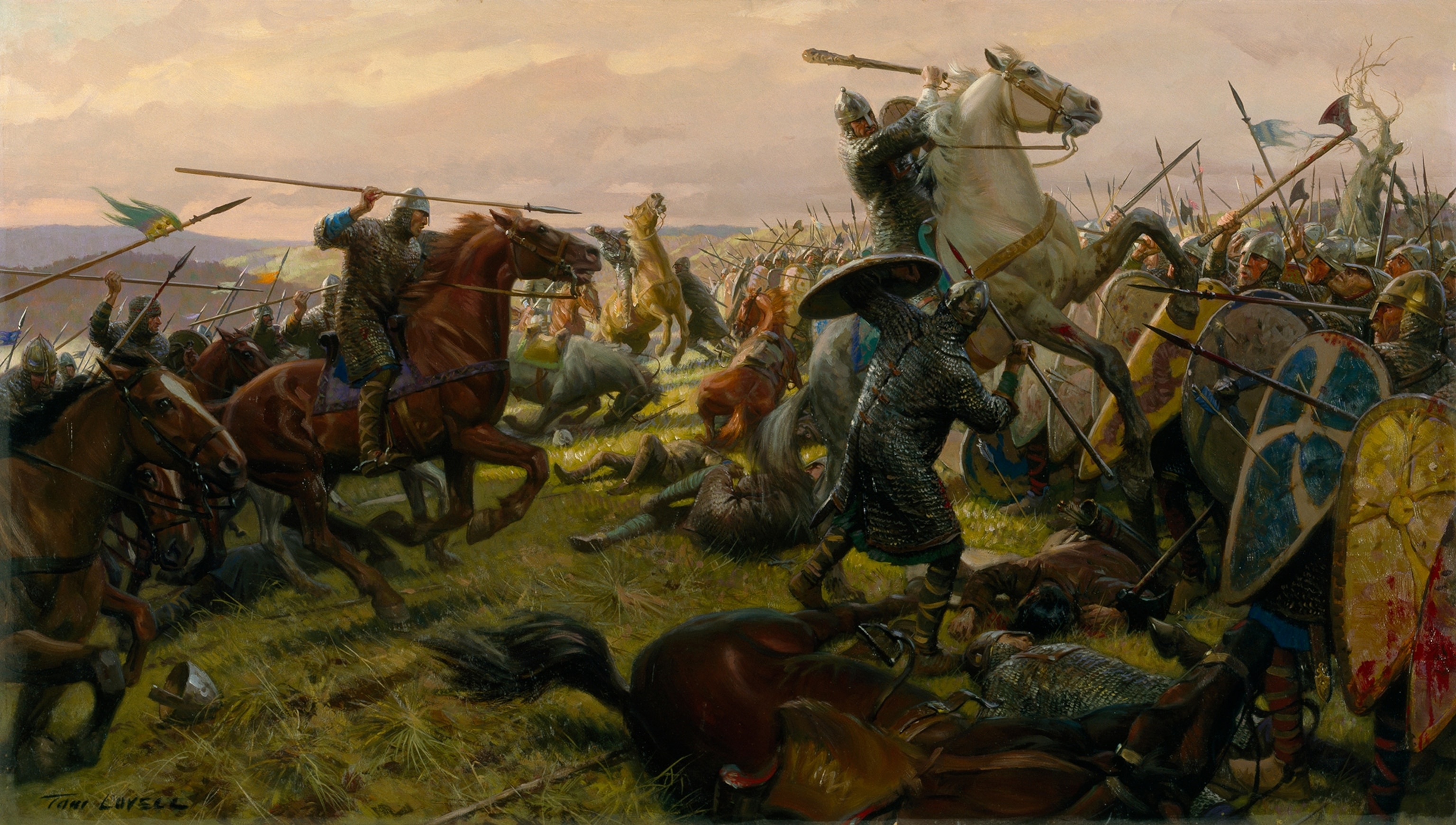 Oil painting of the Battle of Hastings.