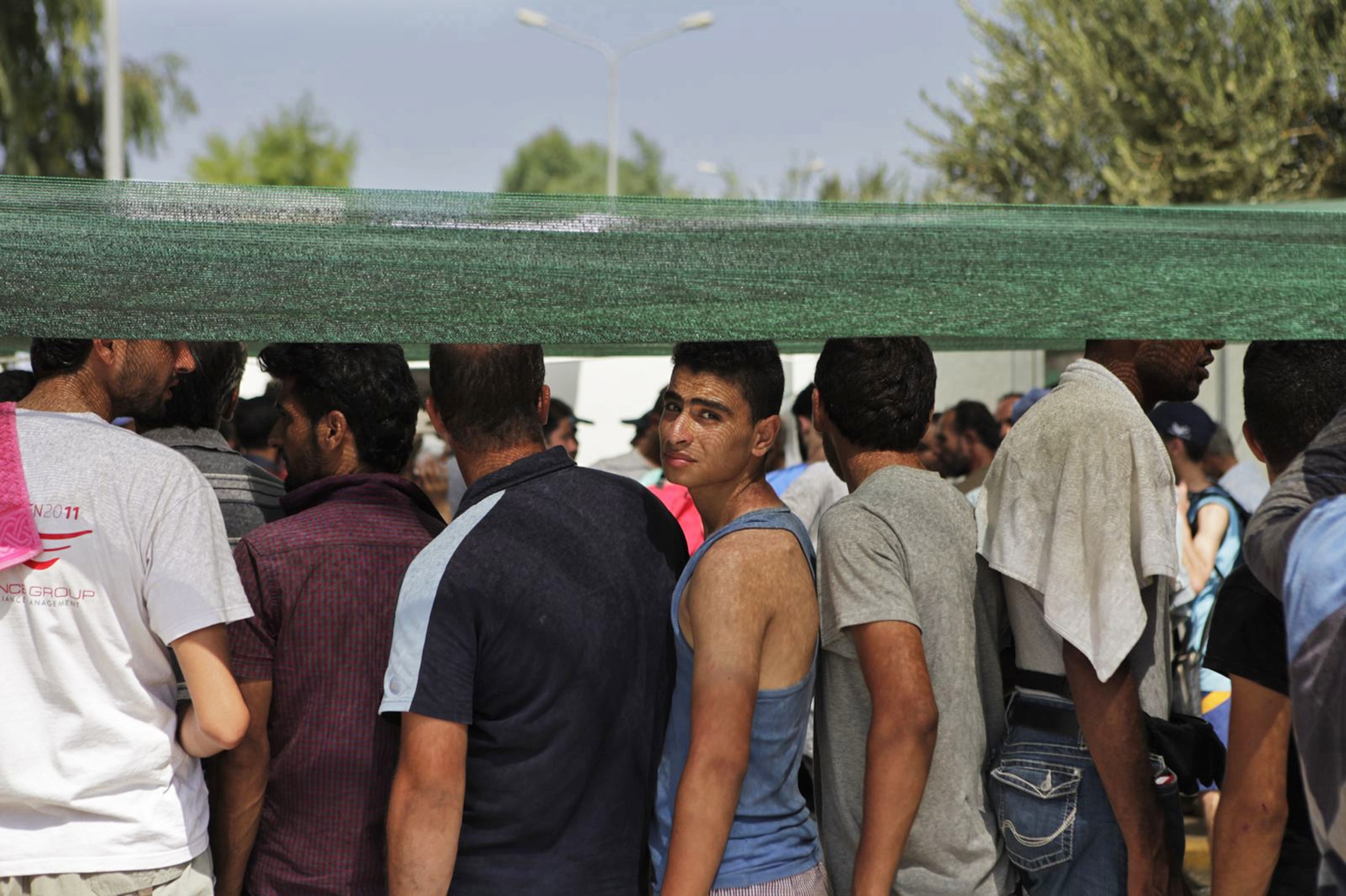 Syrian refugees at the camp set up for Syrians outside of Mitilini