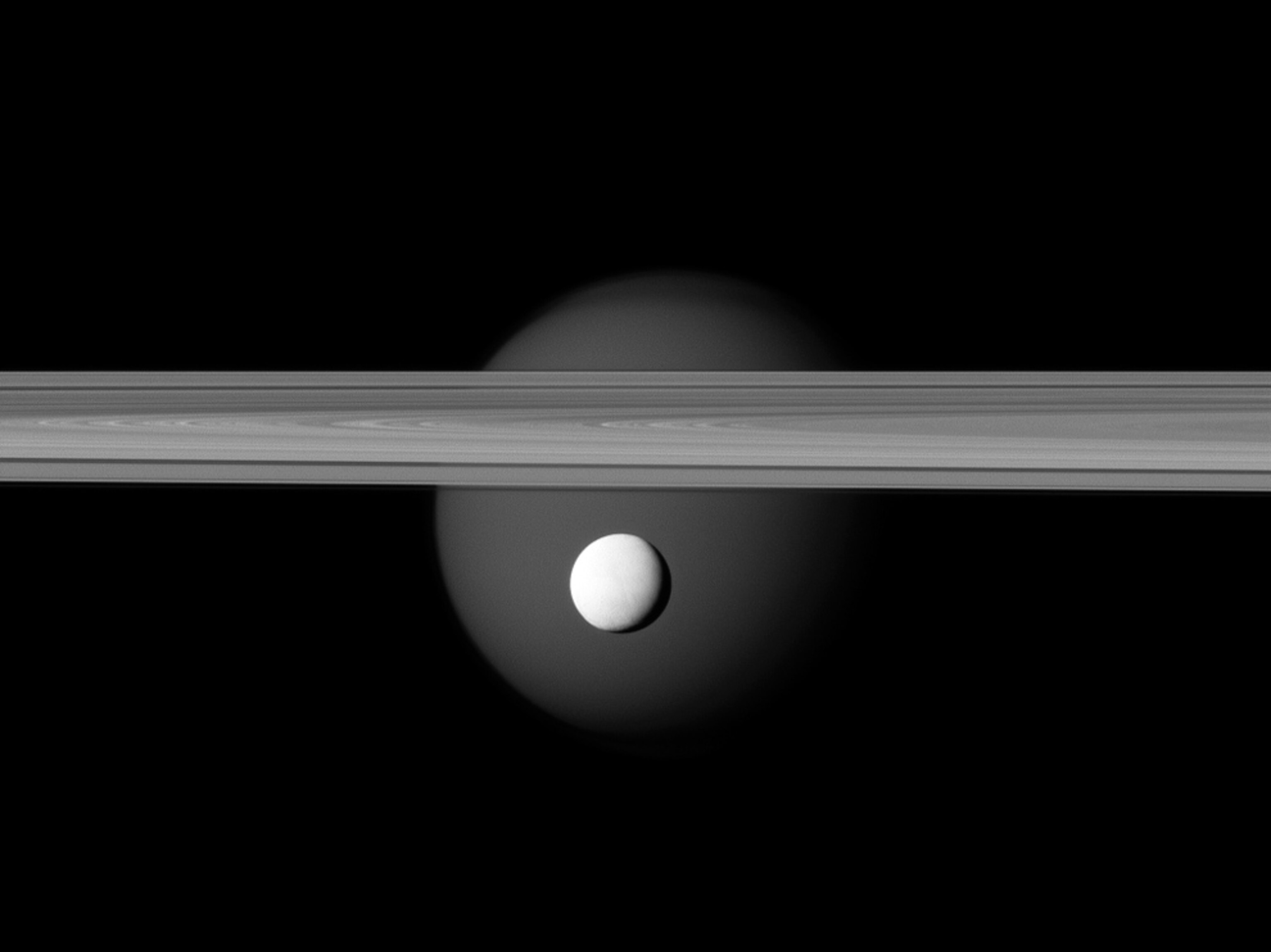 Saturn moon picture: Enceladus and Titan near the planet's rings, for best space pictures