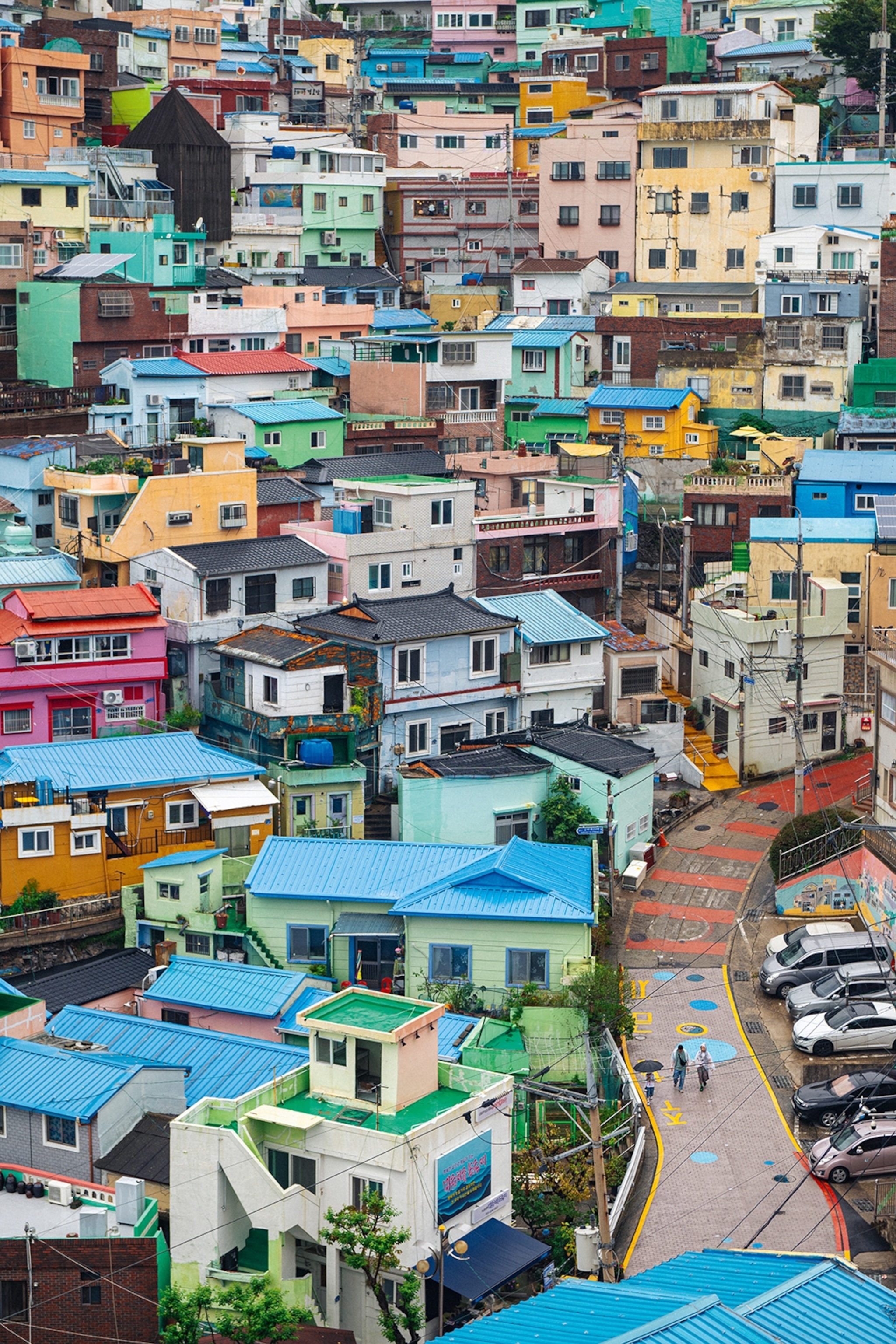Colourful houses packed on hillside