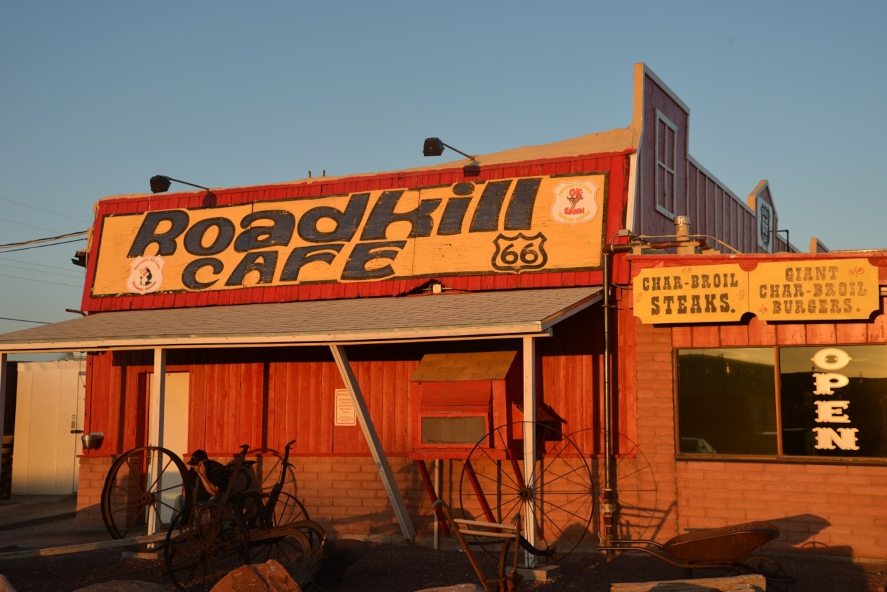 "You Kill 'Em We Grill 'Em" says the Roadkill Cafe on Route 66 in Seligman, Arizona. (Photo by Andrew Evans, National Geographic Travel)