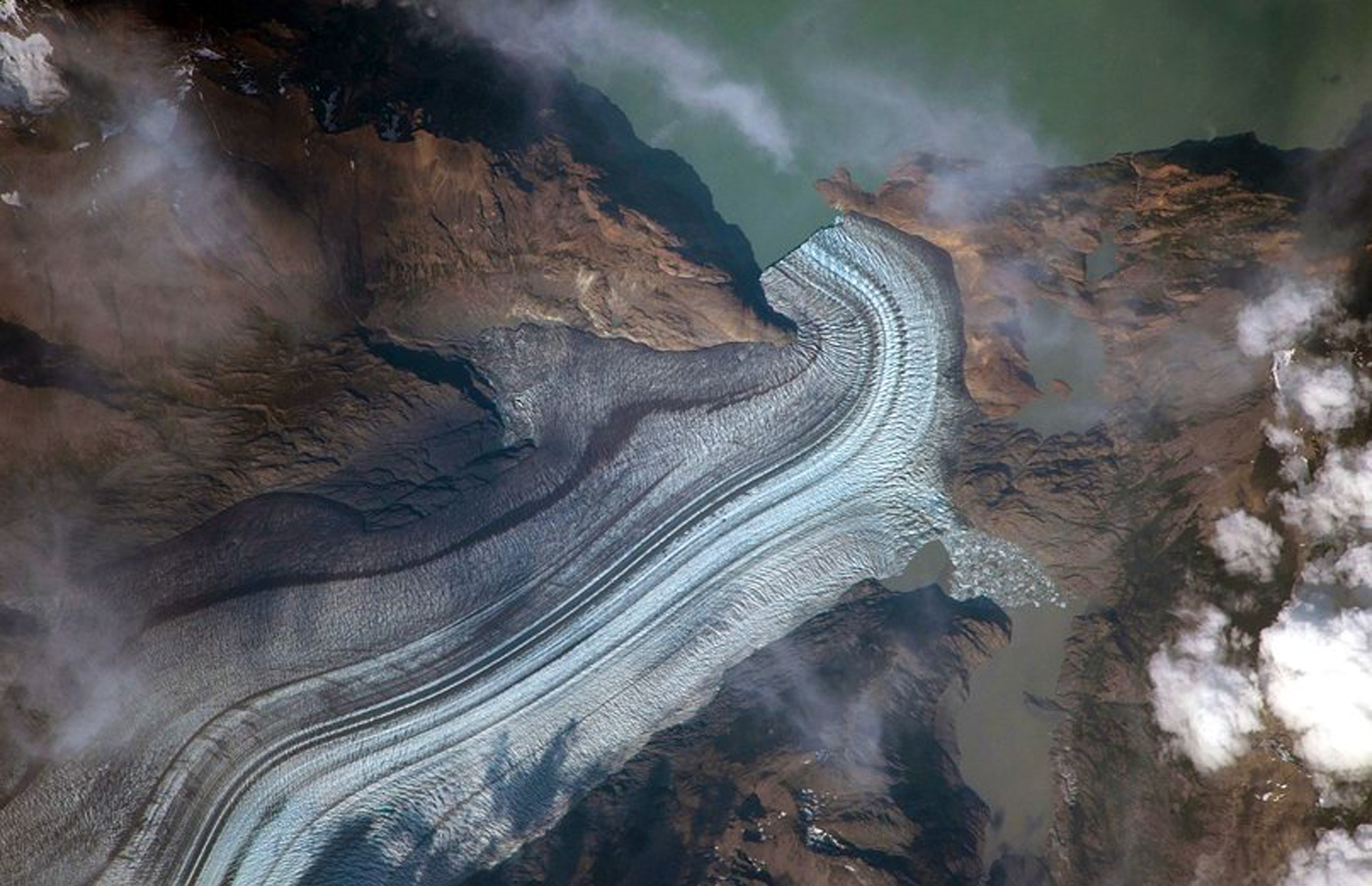NASA image of the Viedma Glacier where it enters Lake Viedma in Argentina.