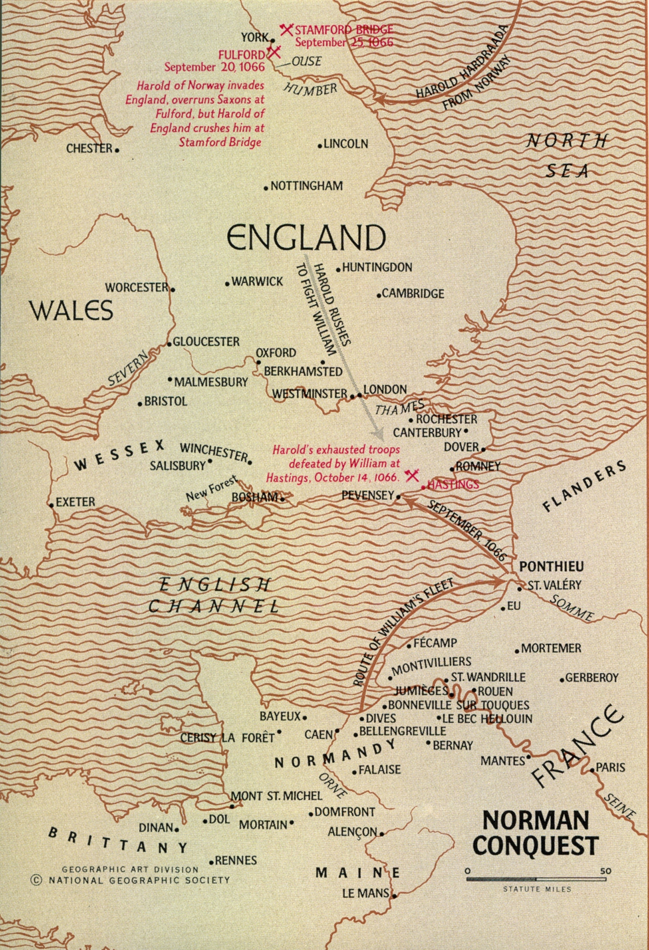 Map of the Norman conquest of England in l066.