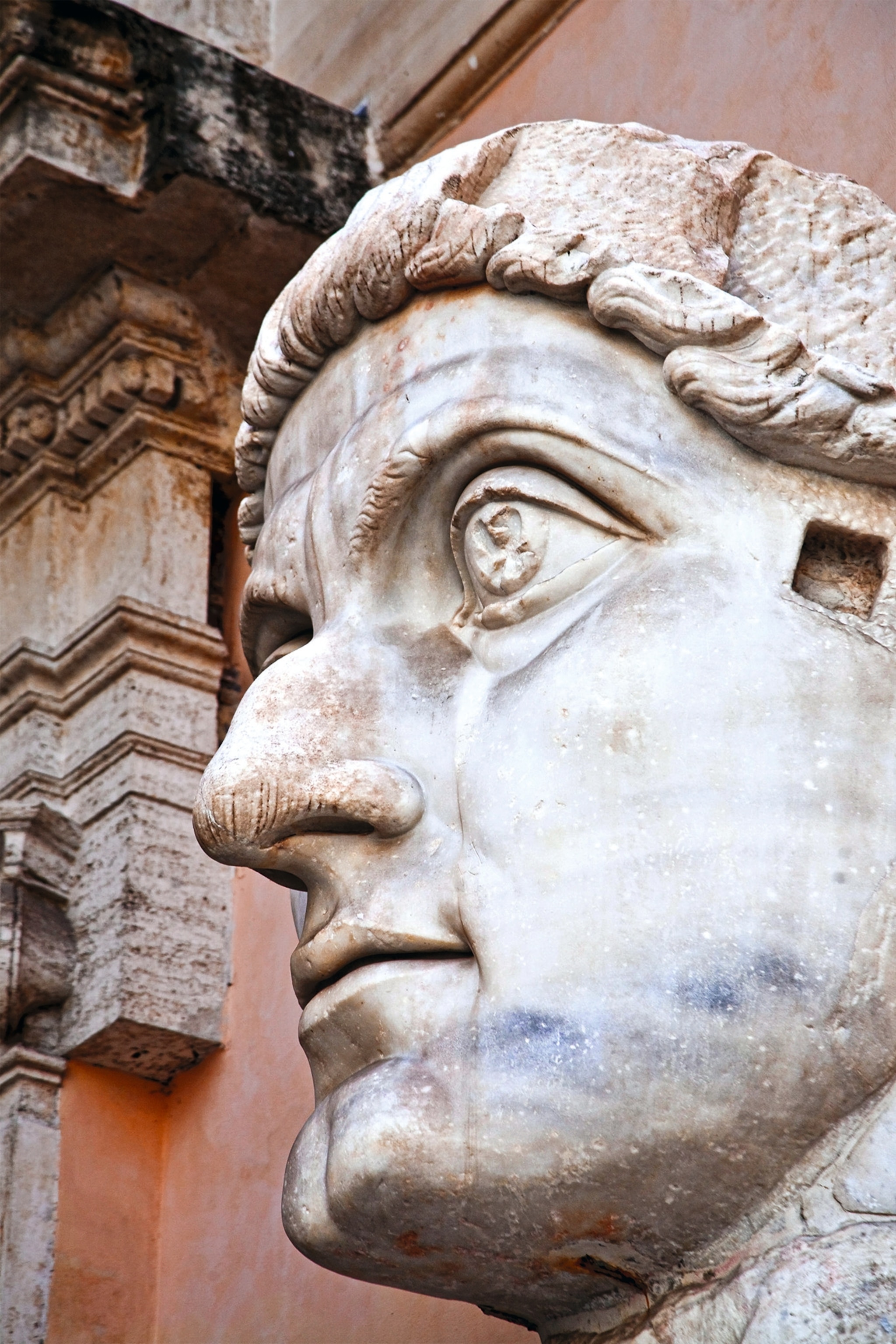 The colossal head of Constantine is pictured.