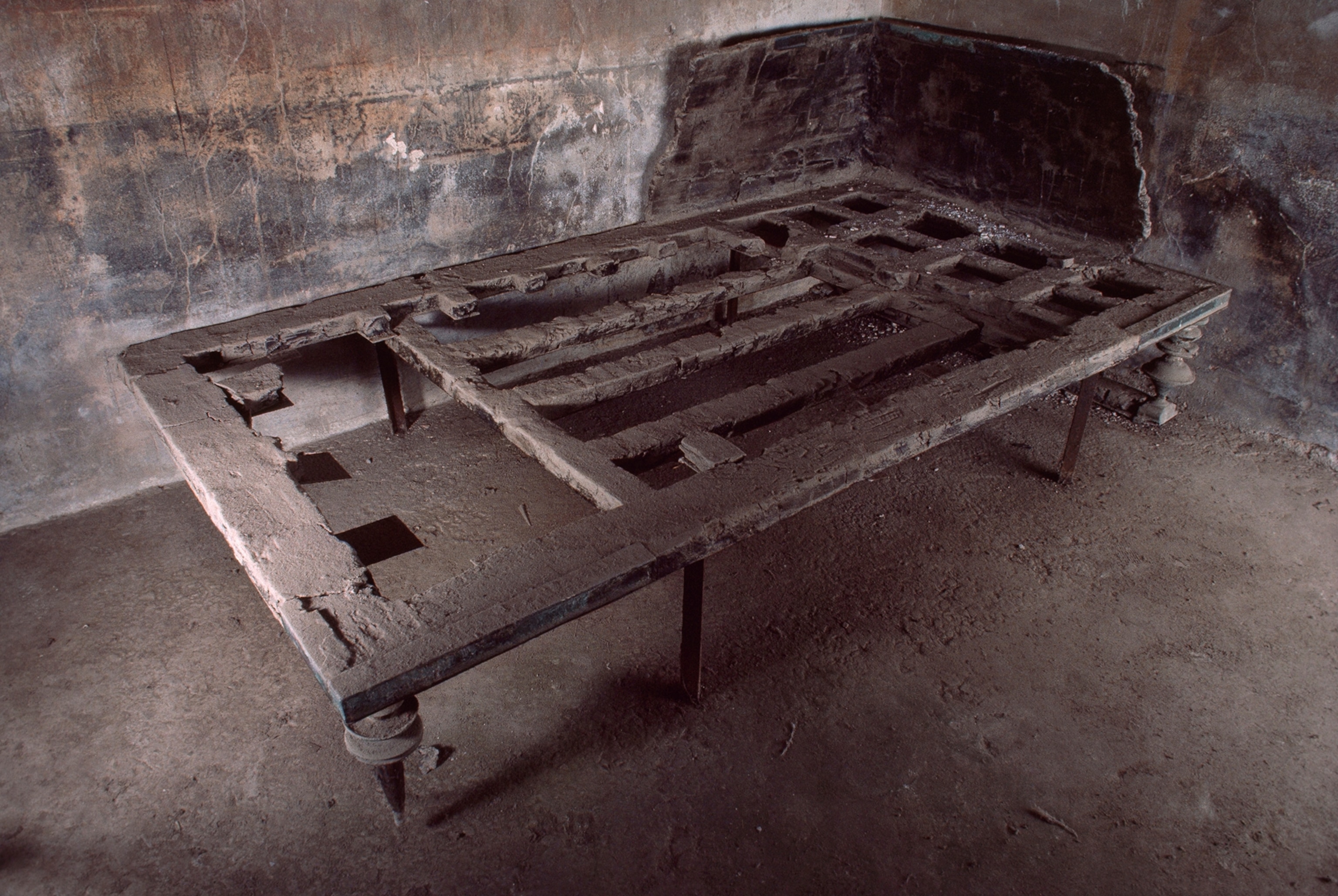 This ancient Roman bed was buried when Mount Vesuvius erupted.