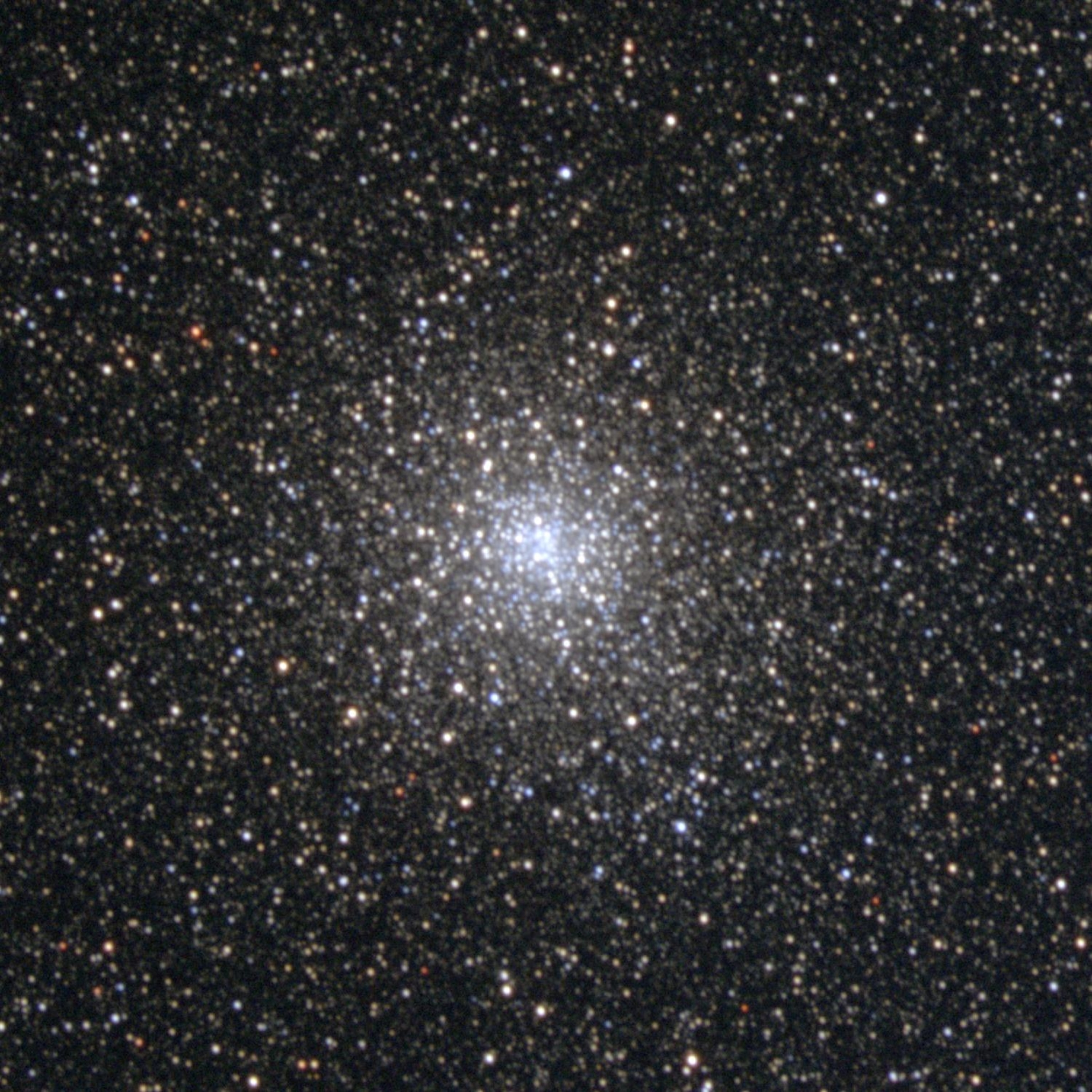 The Lagoon Nebula, Messier object 8 (M8) or NGC 6523, in the constellation of Sagittarius, as seen by the Kitt Peak 4-meter Mayall telescope in 1973. North is at the top. The lagoon nebula glows with the red light of hydrogen (H alpha) excited by the radiation of very hot stars buried within its center. Deep within the cloud, dark filaments of obscuring matter emit strong infrared radiation. Several peculiar variable stars in the nebula occasionally flare up, increasing in brightness to some 25 times their normal luminosity. The nebula is about 6500 light-years away and about 60 light-years across.