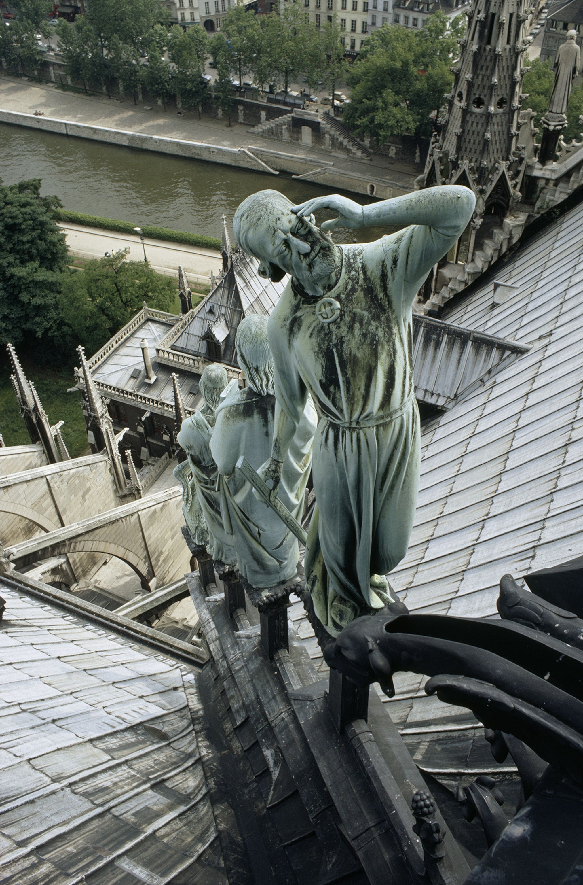 statues on a roof