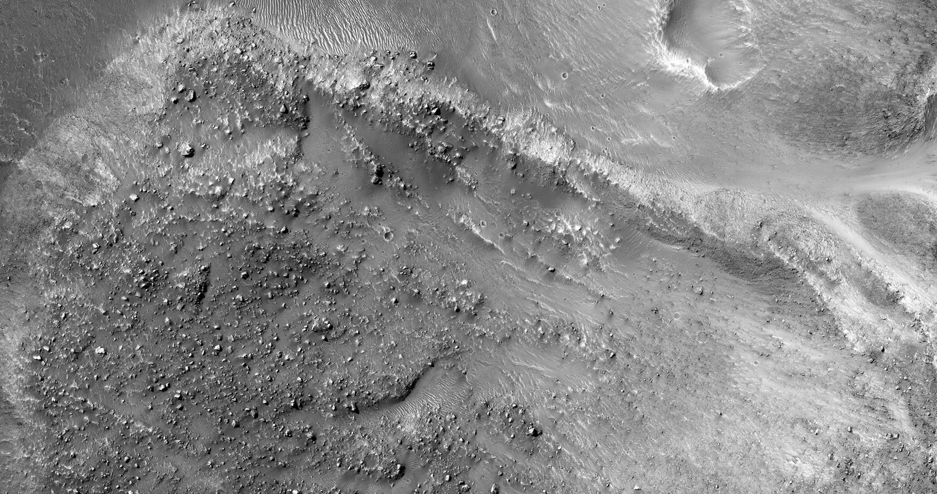 boulder-covered Martian landscape