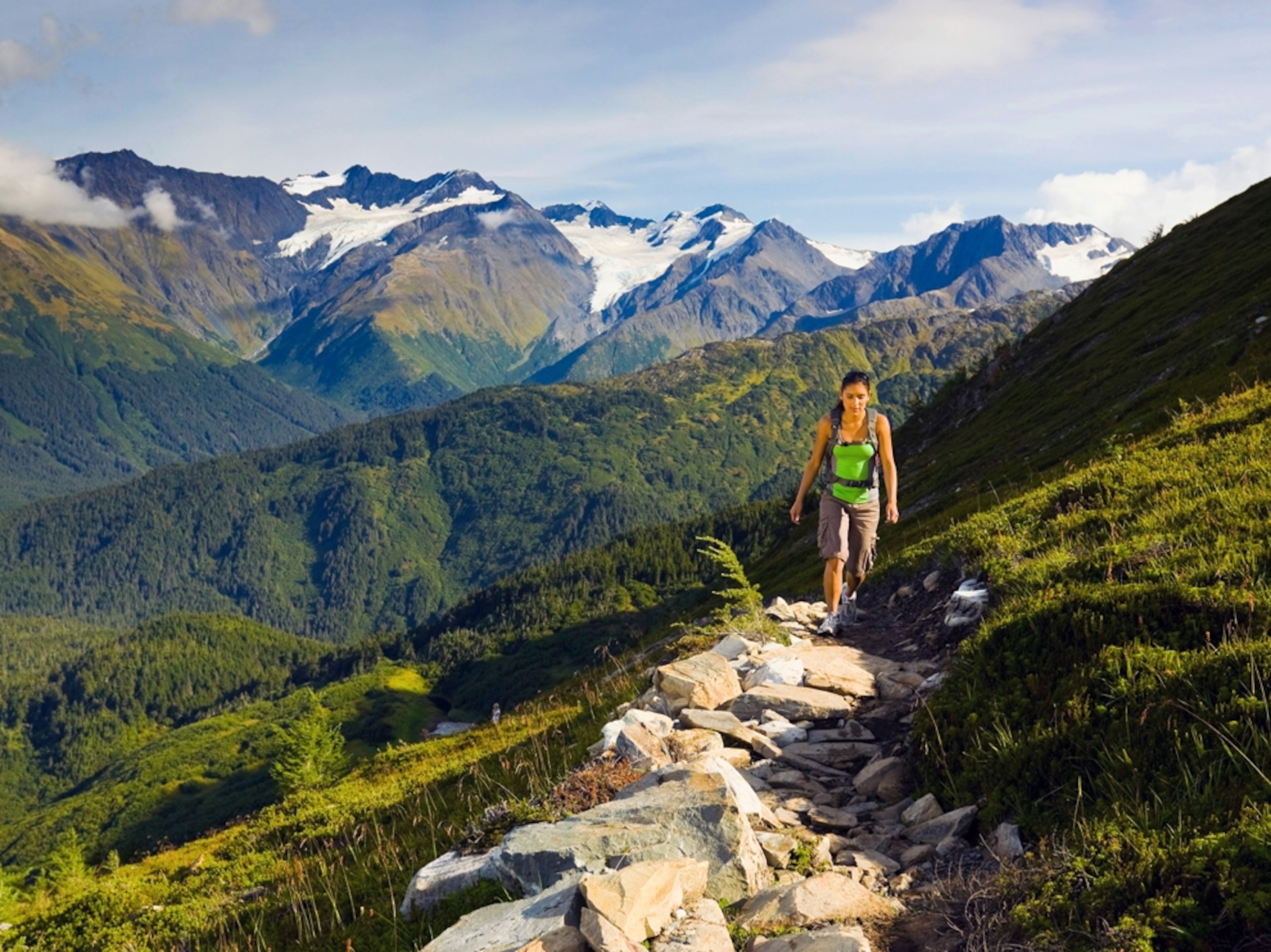 A woman hiking in mountains