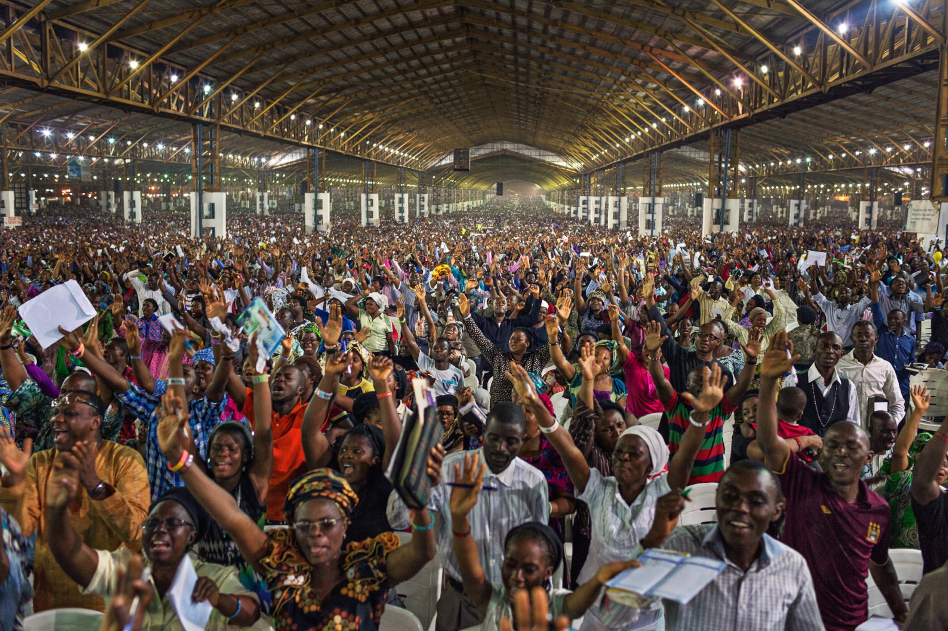 hundreds of thousands of people in Lagos attending a convention at the Redeemed Christian Church of God.