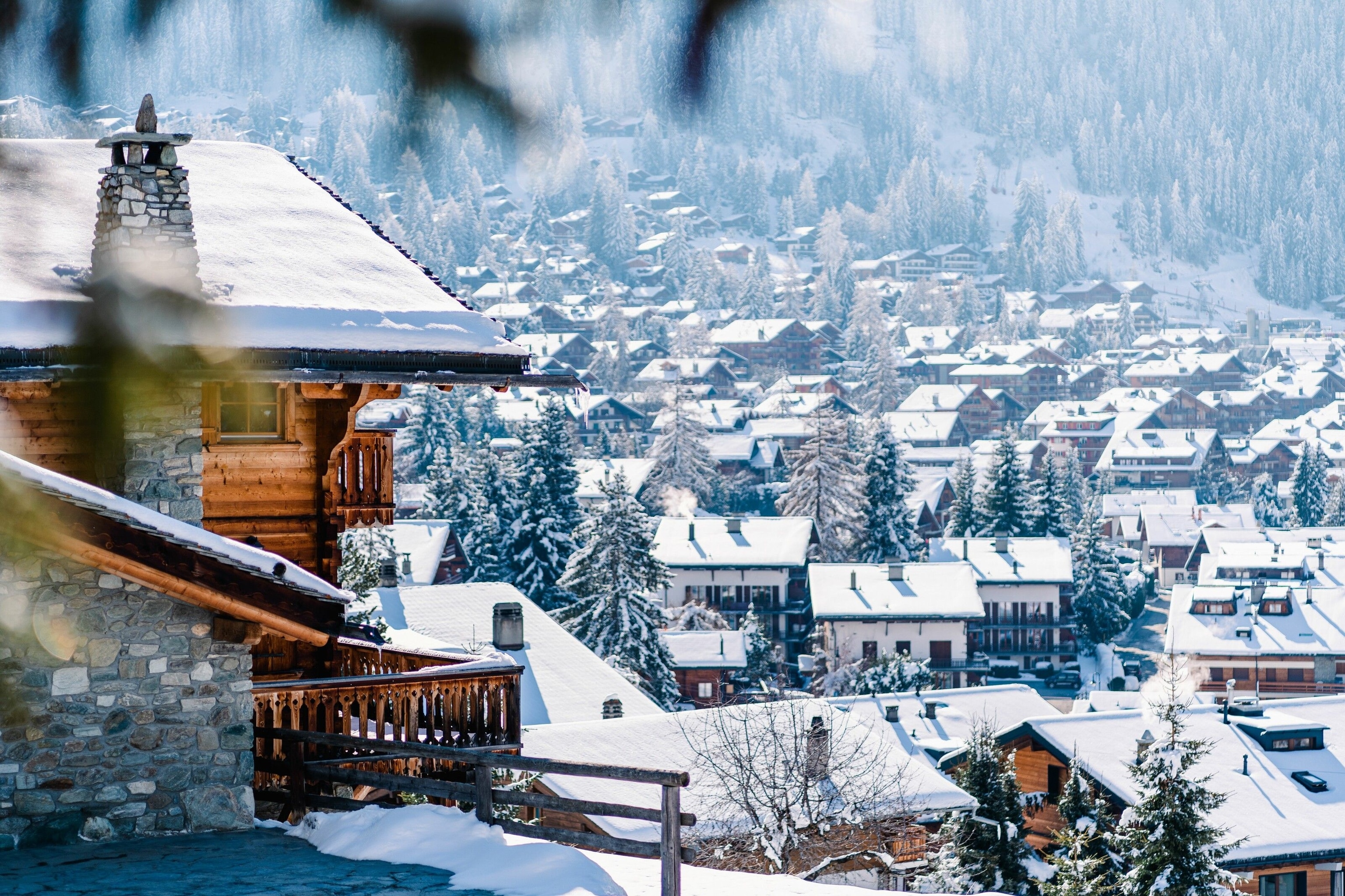 View on snowy chalets
