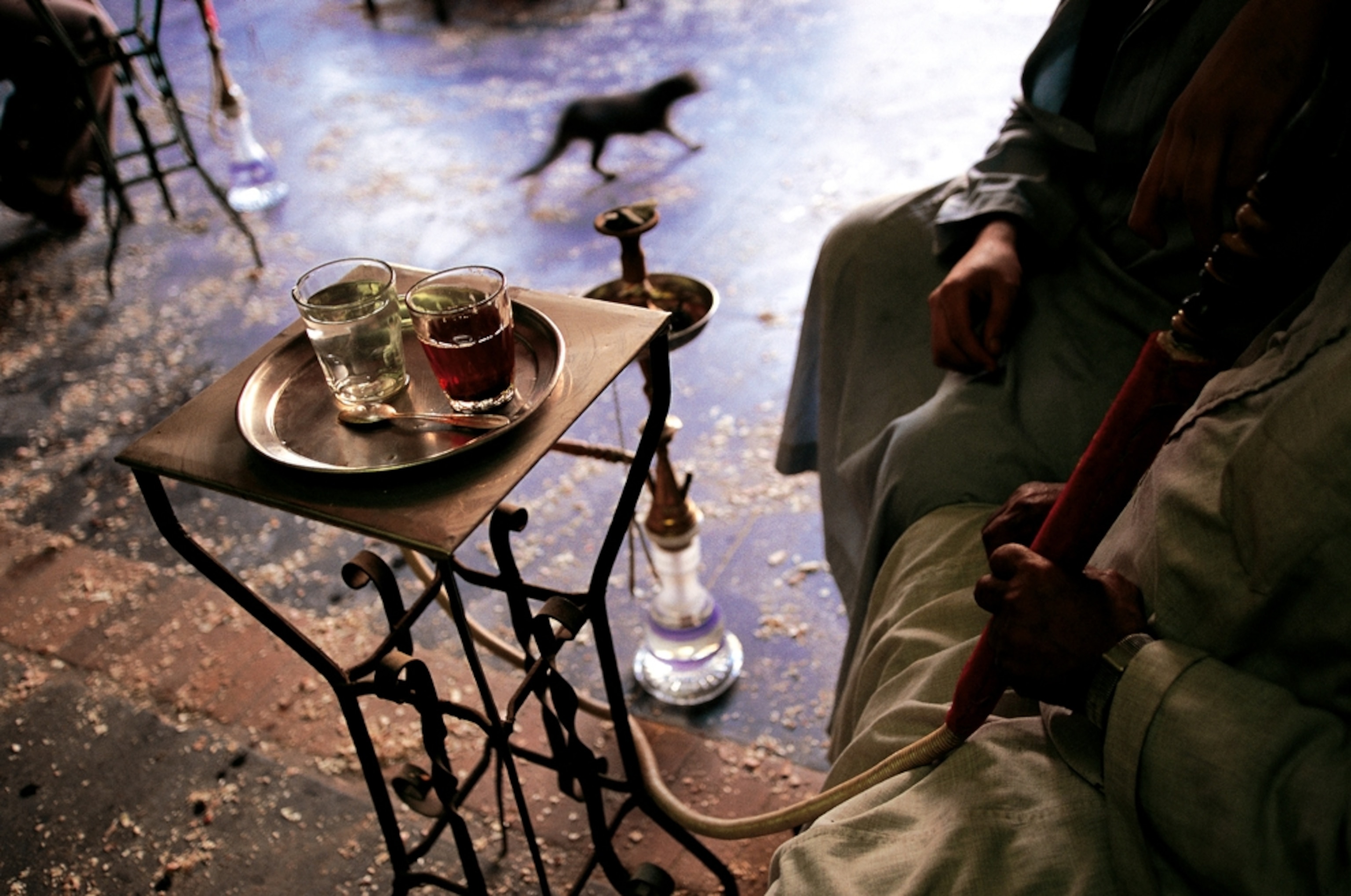 Cups of tea on a table in an Egyptian coffee house