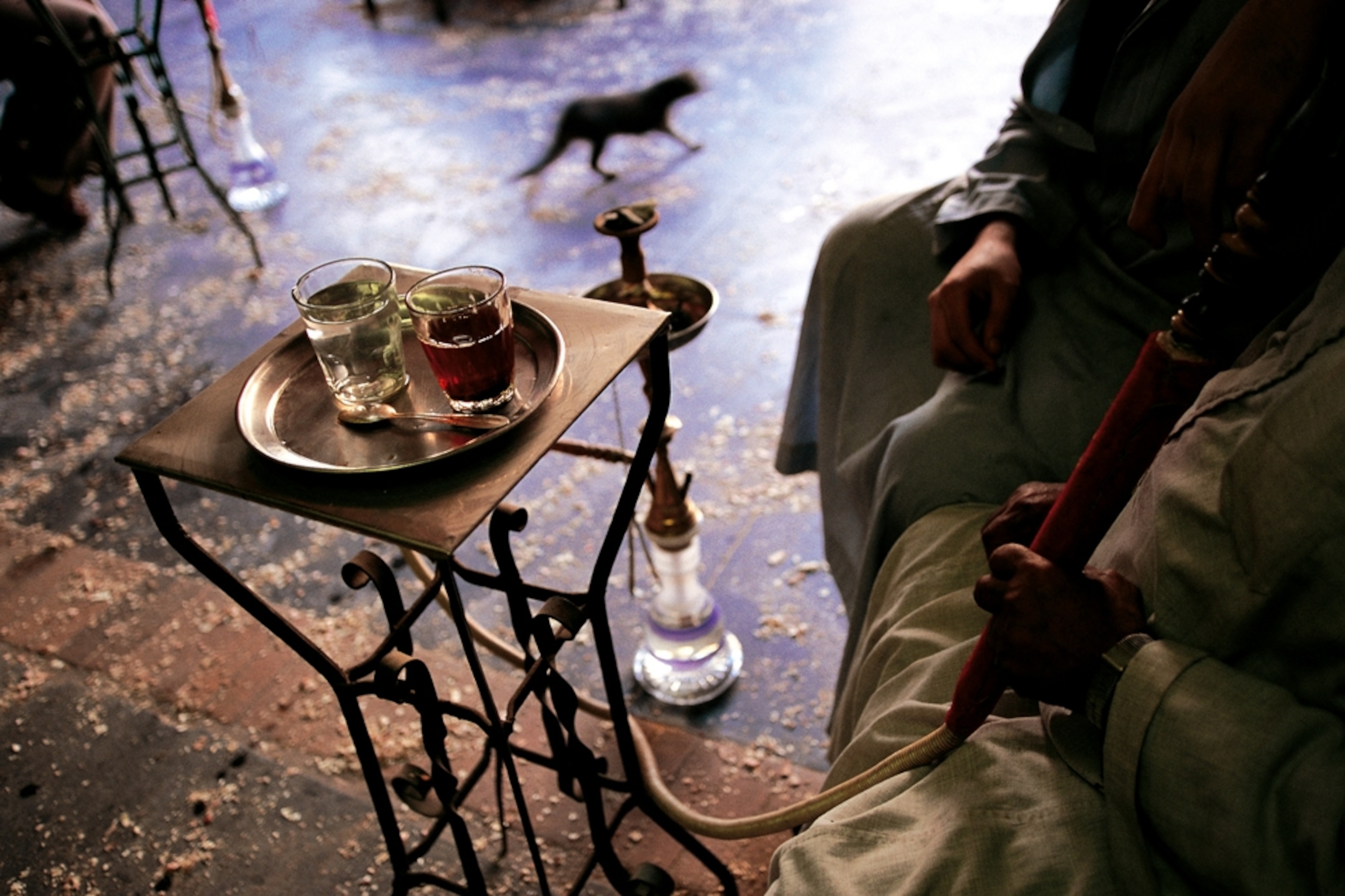 Cups of tea on a table in an Egyptian coffee house