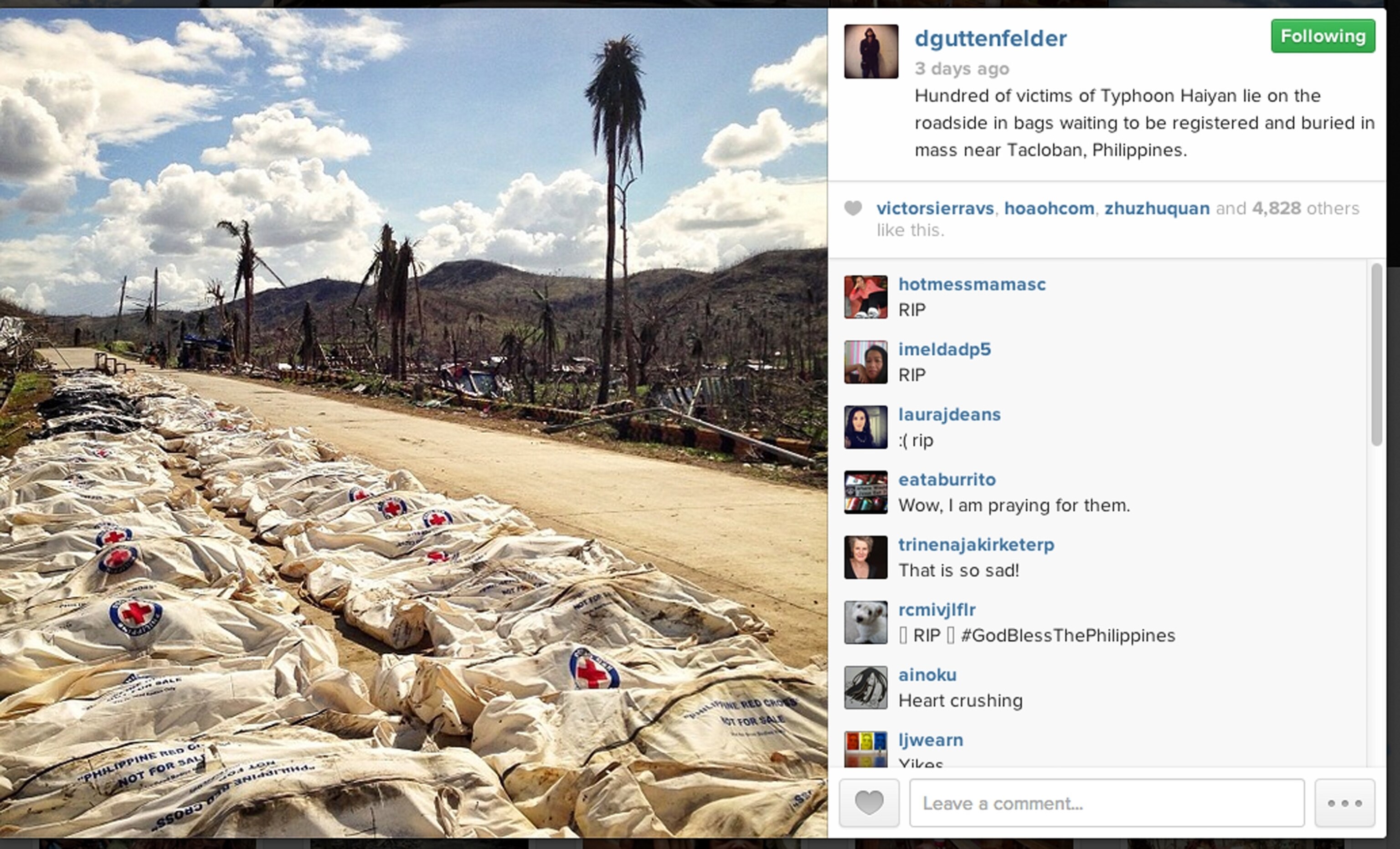 Typhoon Haiyan victims near Tacloban, Philippines.