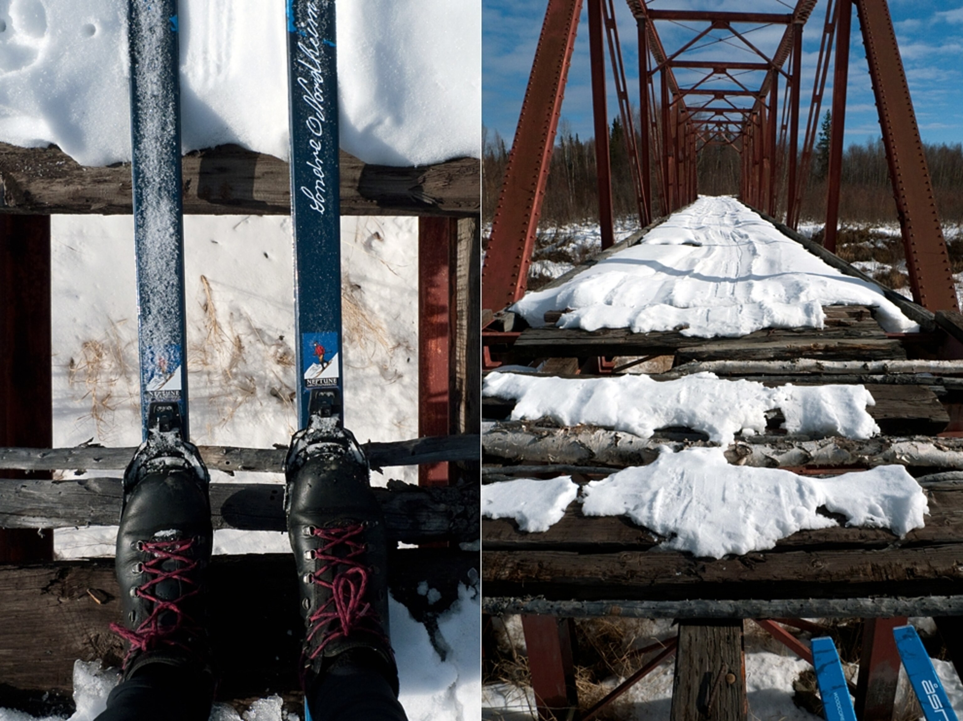 snowy bridge skis