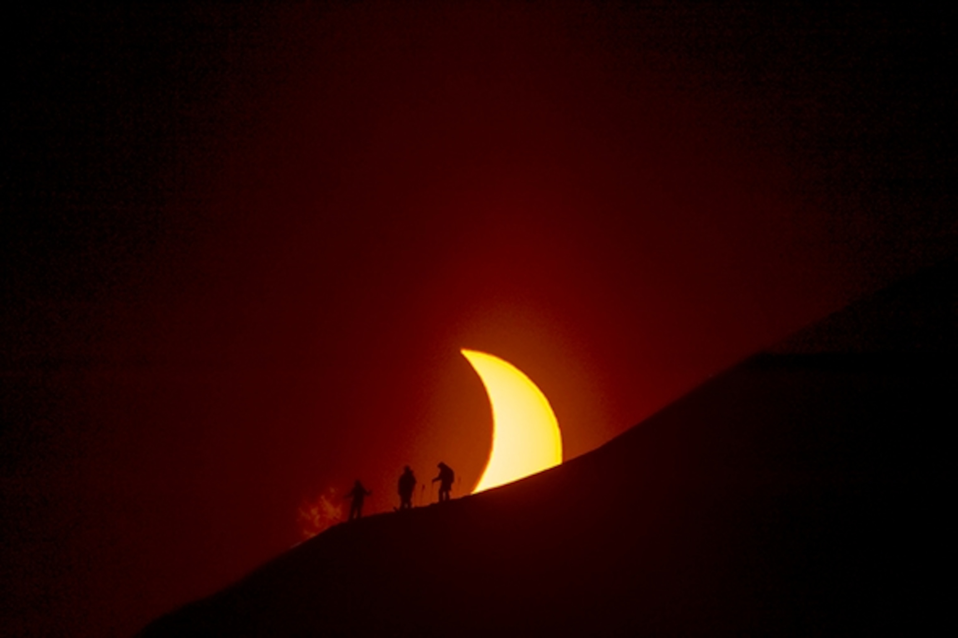 Chris Rubens, Cody Townsend, Brody Leven approach the Svalbard solar eclipse, march 20 2015