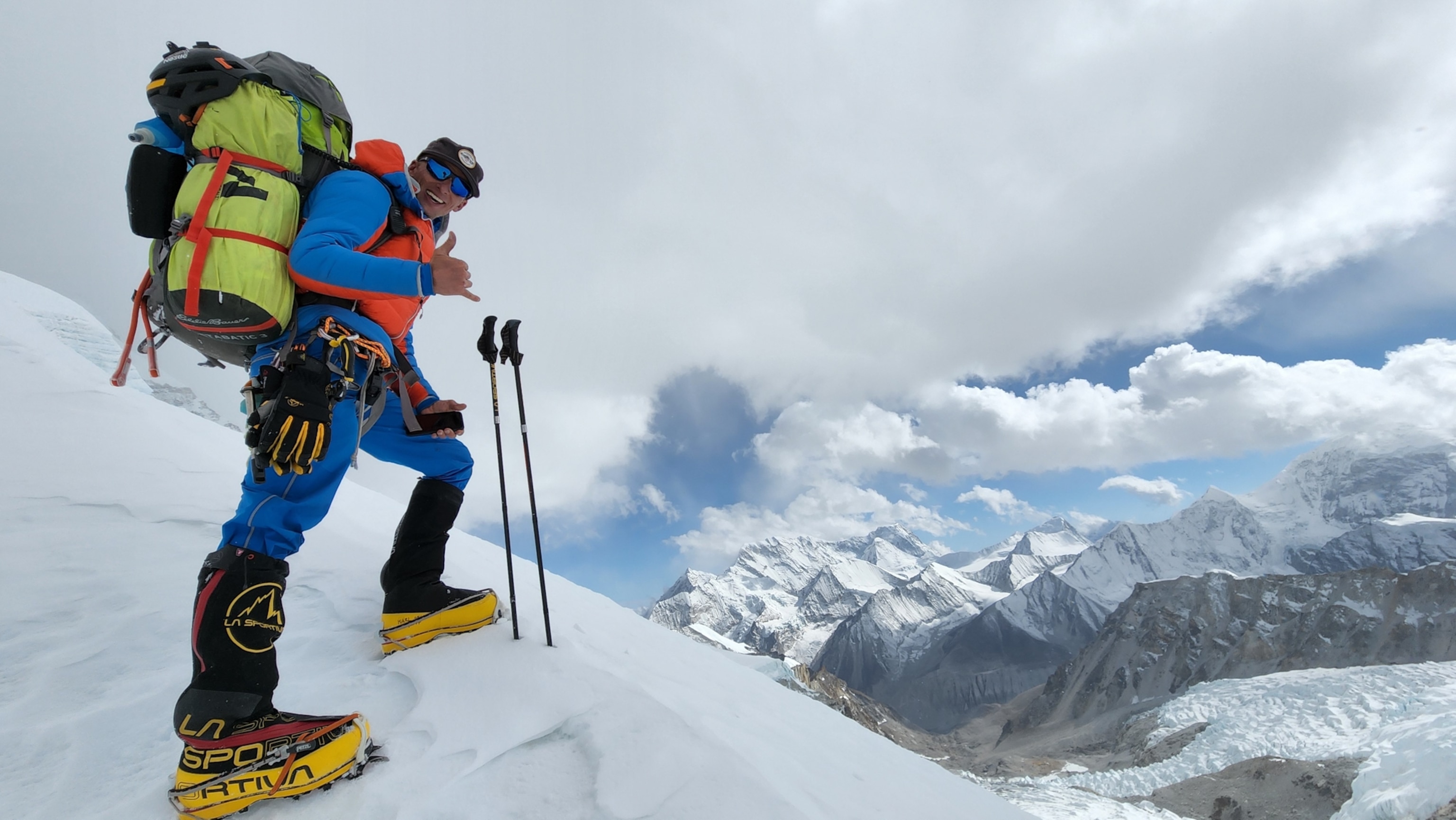 Karl Egloff poses on a snowy mountain