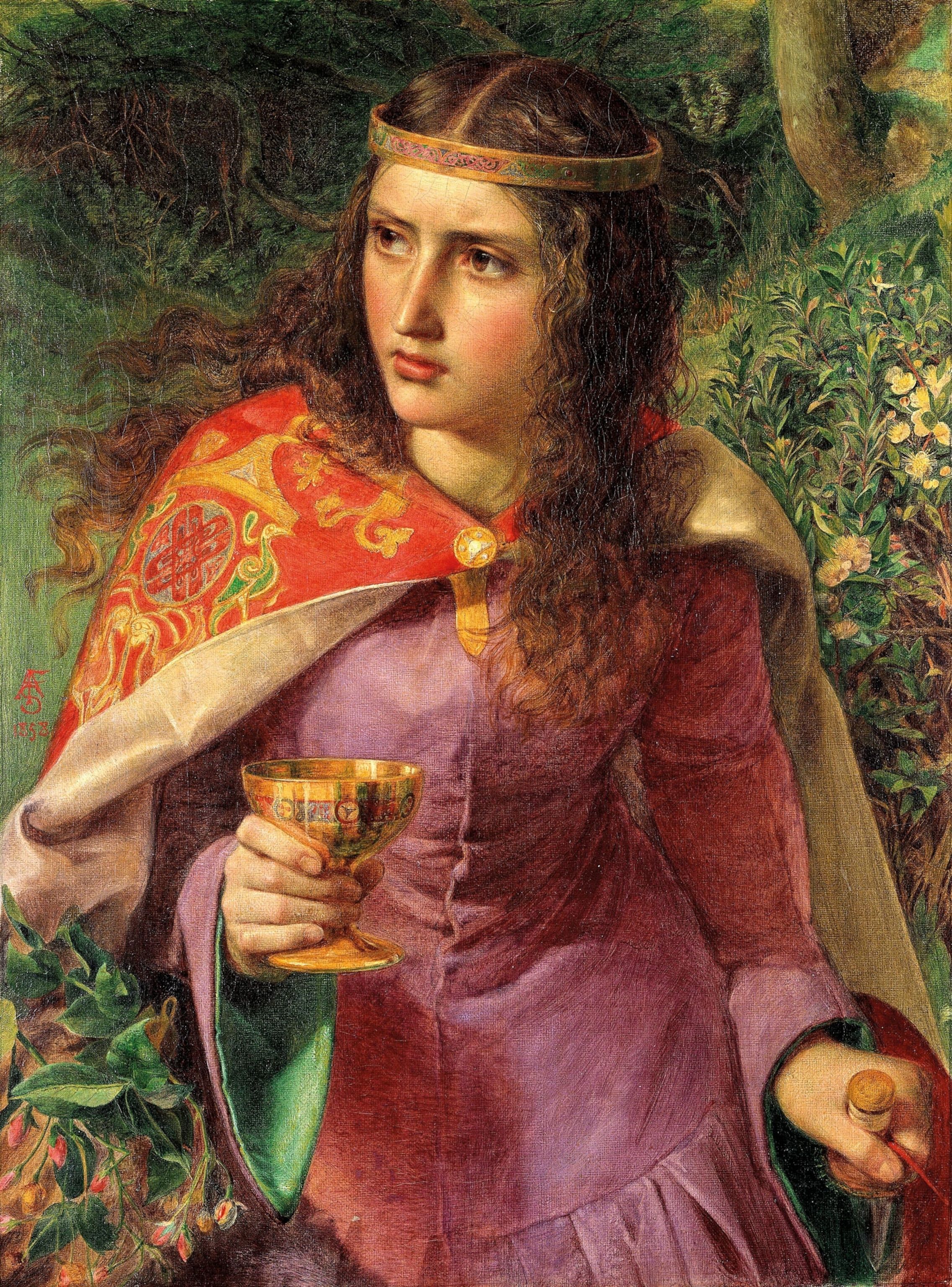 A painted portrait of Eleanor of Aquitaine holding a goblet