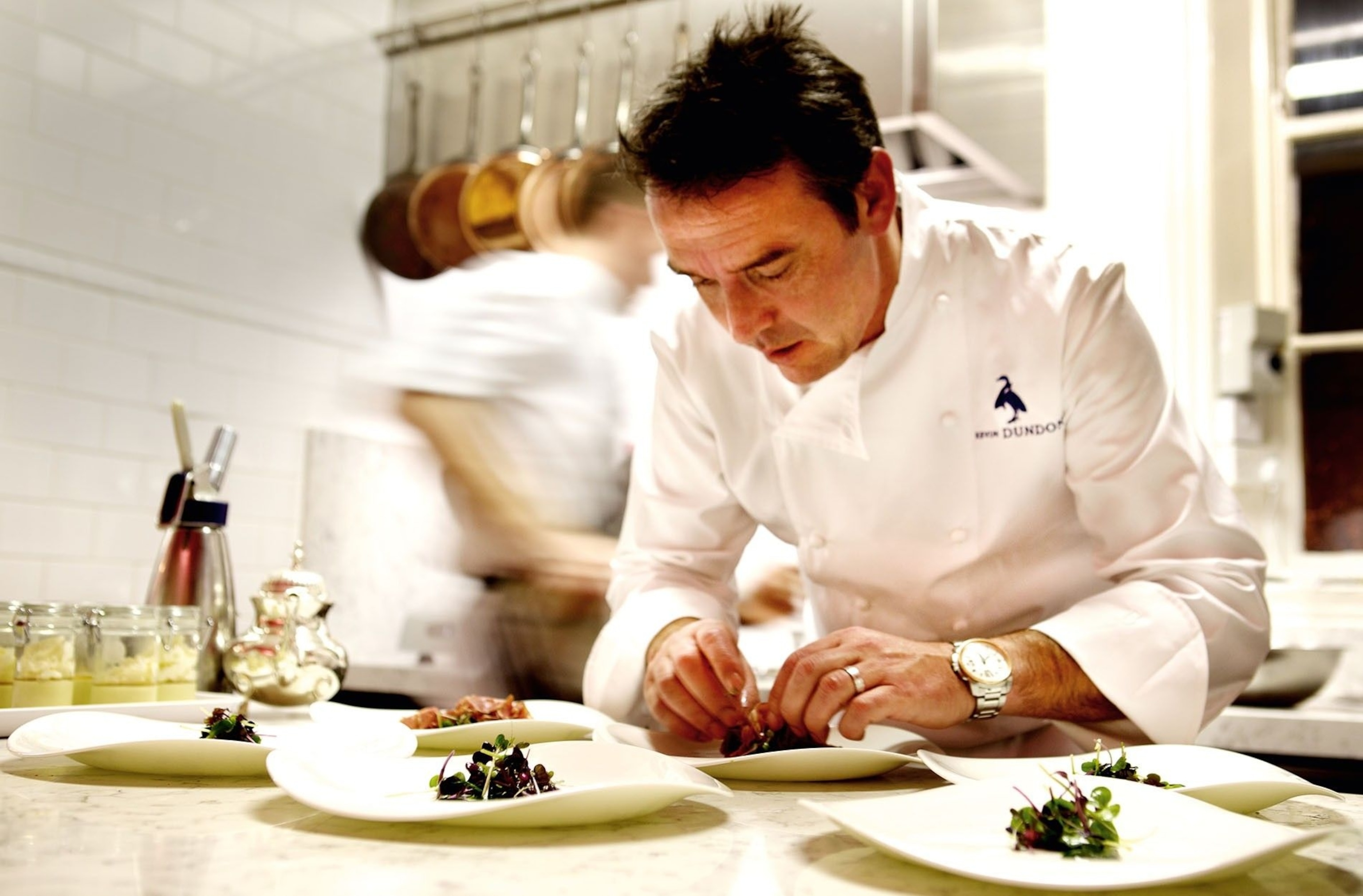 Chef Kevin Dundon plating up at Dunbrody House Hotel, well-known for its fine dining and cookery classes.