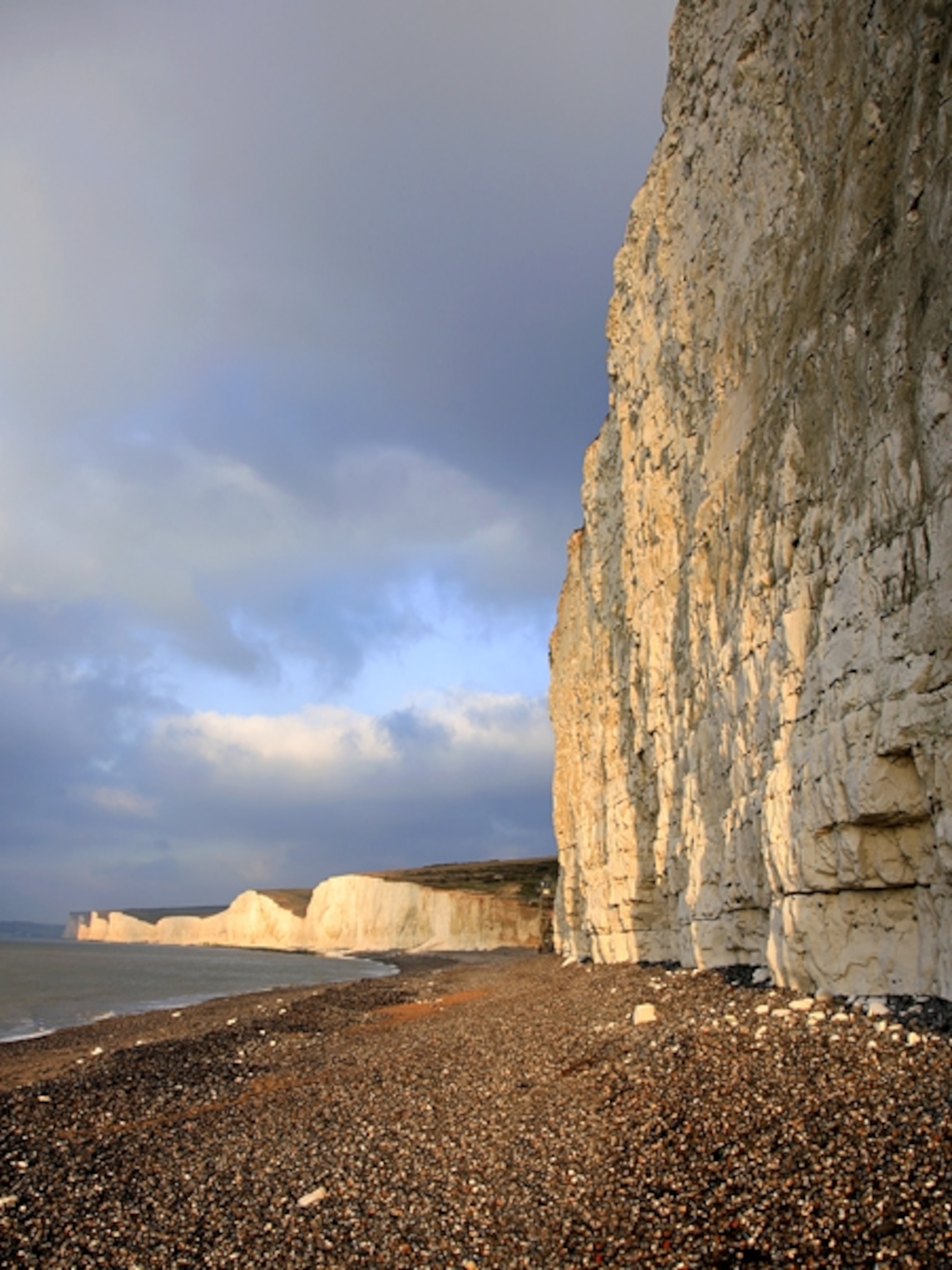 White chalk cliffs along beach