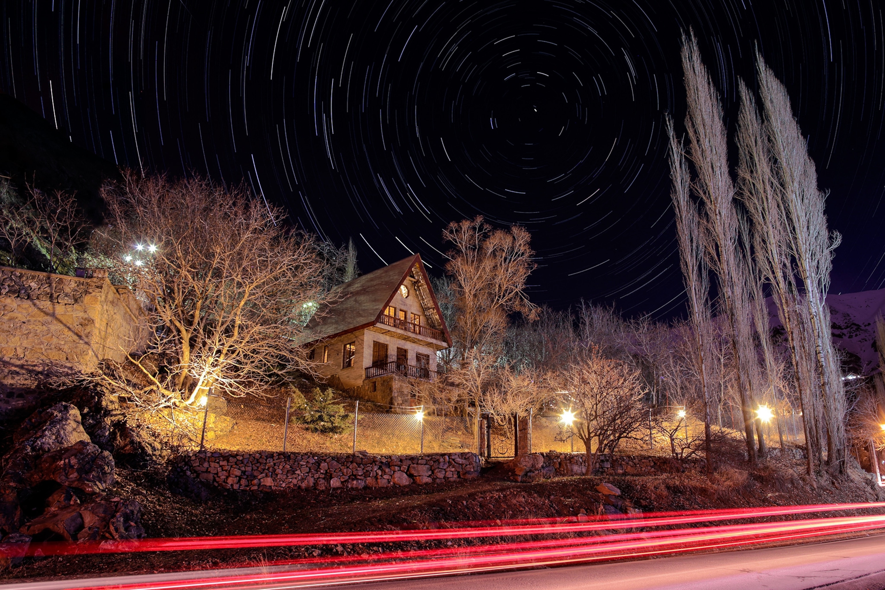 sky trails over Shemshak in Iran.