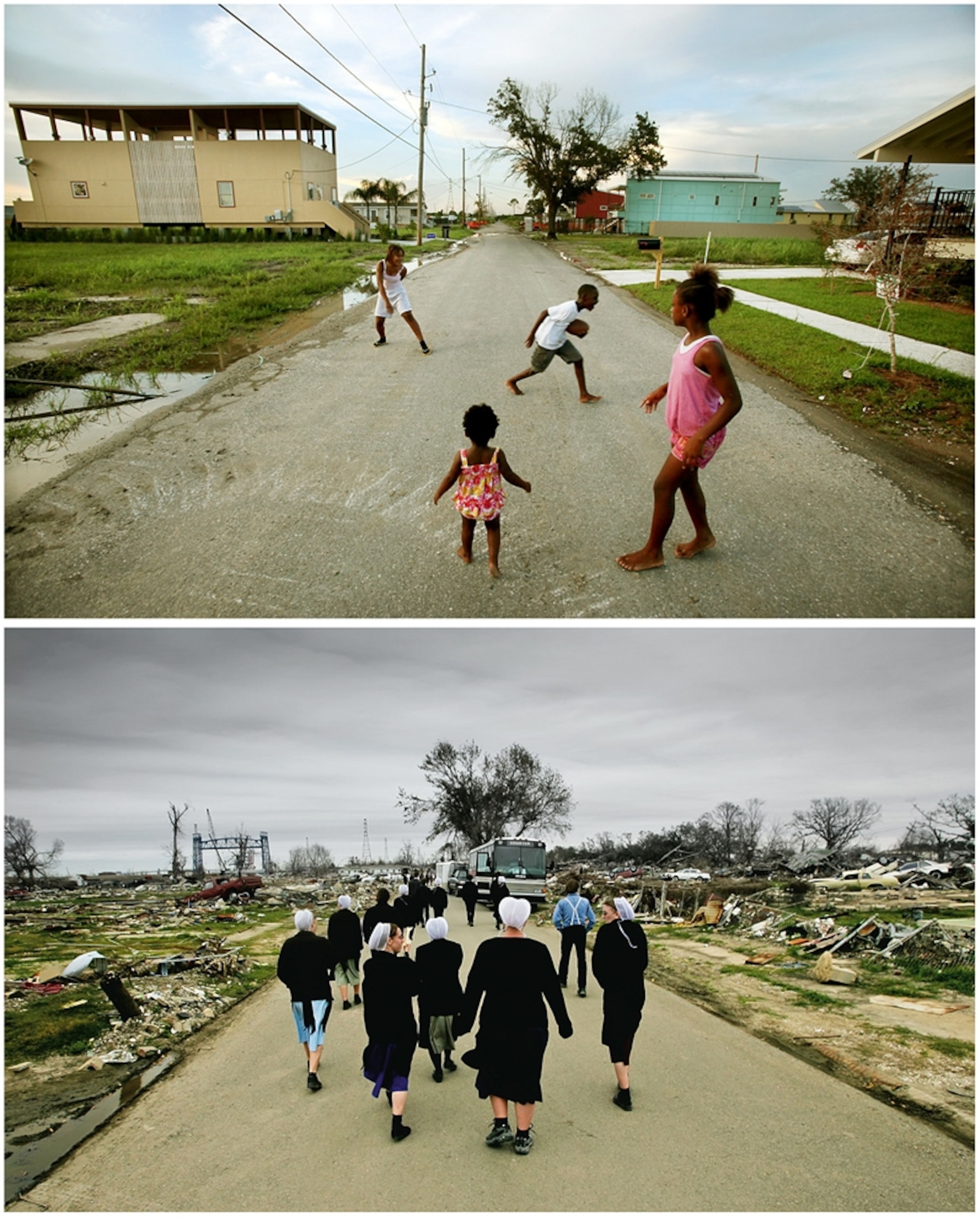 Then-and-now Hurricane Katrina fifth-anniversary pictures of a Lower Ninth Ward neighborhood.